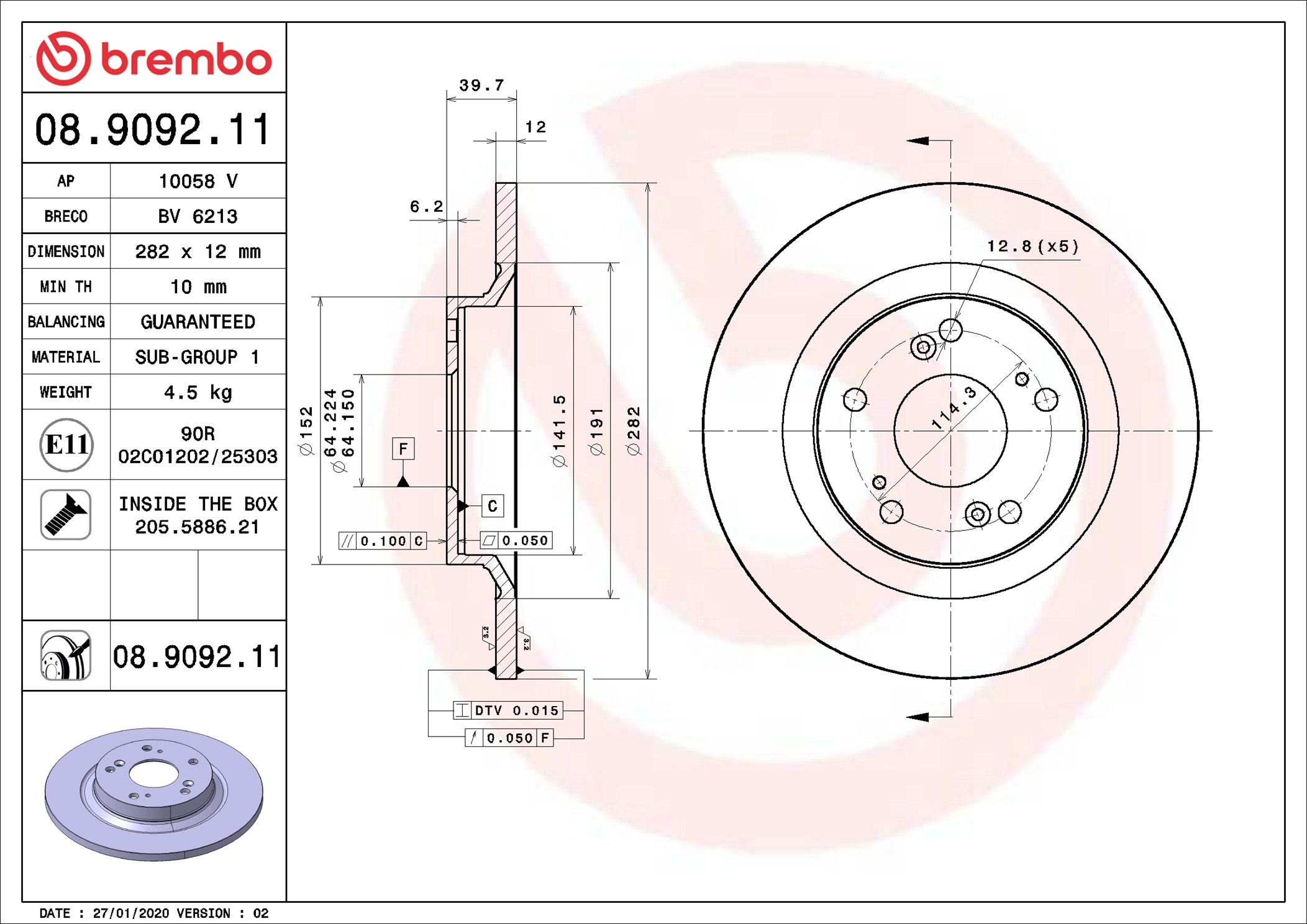 BREMBO Bremseskive 08909211 282mm 12mm for HONDA