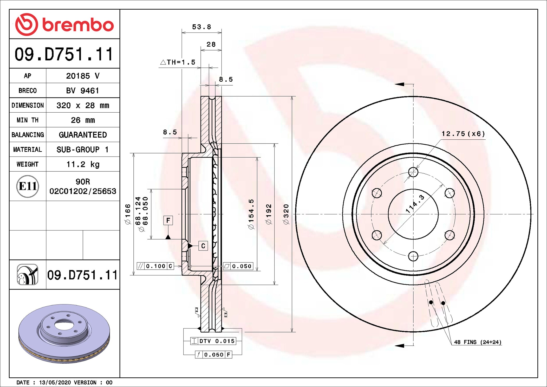 BREMBO Bremseskive 09d75111 320mm 28mm for MERCEDES-BENZ NISSAN
