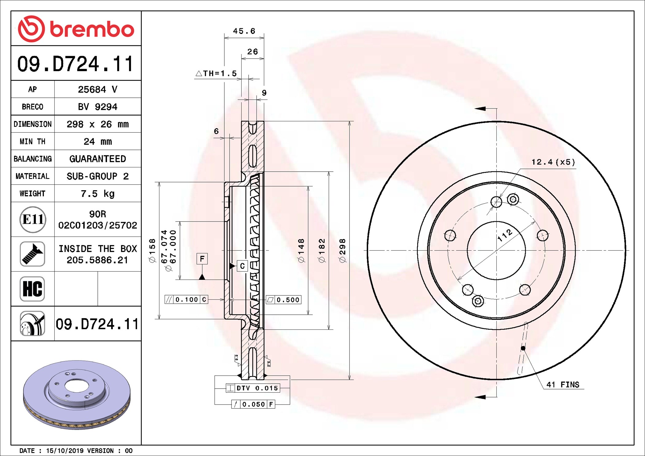BREMBO Bremseskive 09d72411 298mm 26mm for SSANGYONG