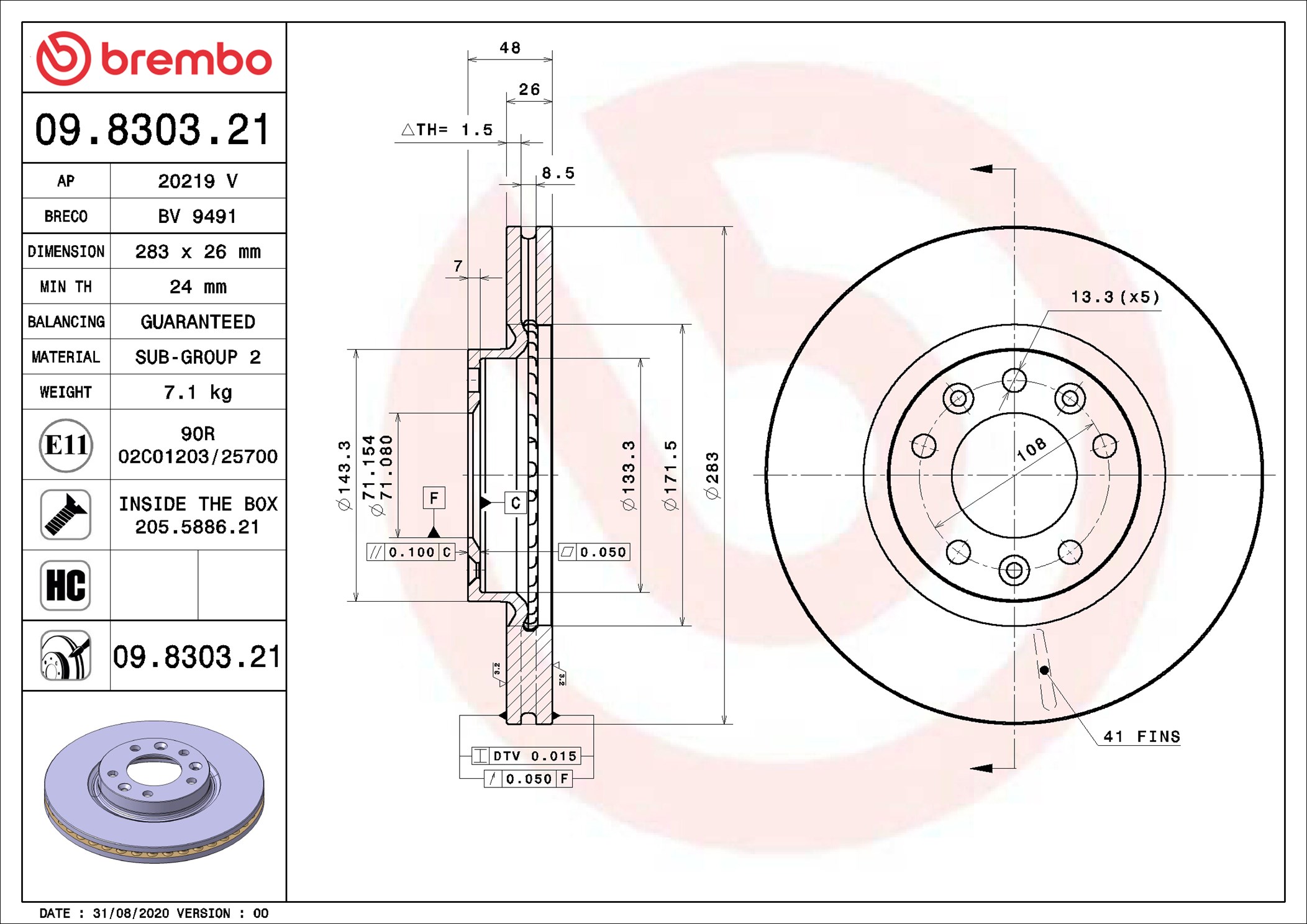 BREMBO Bremseskive 09830321 283mm 26mm for VAUXHALL OPEL