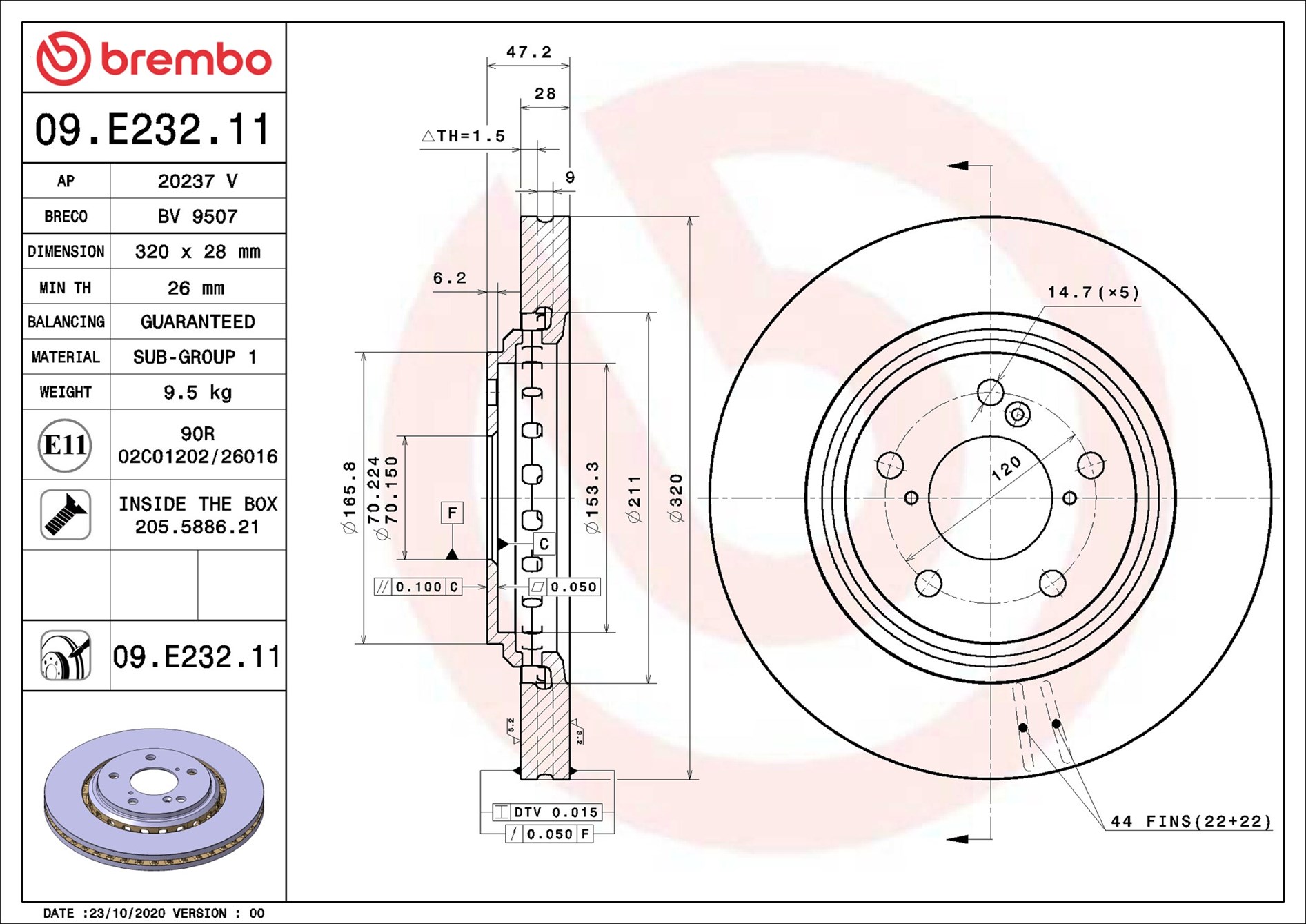 BREMBO Bremseskive 09e23211 320mm 28mm for HONDA ACURA