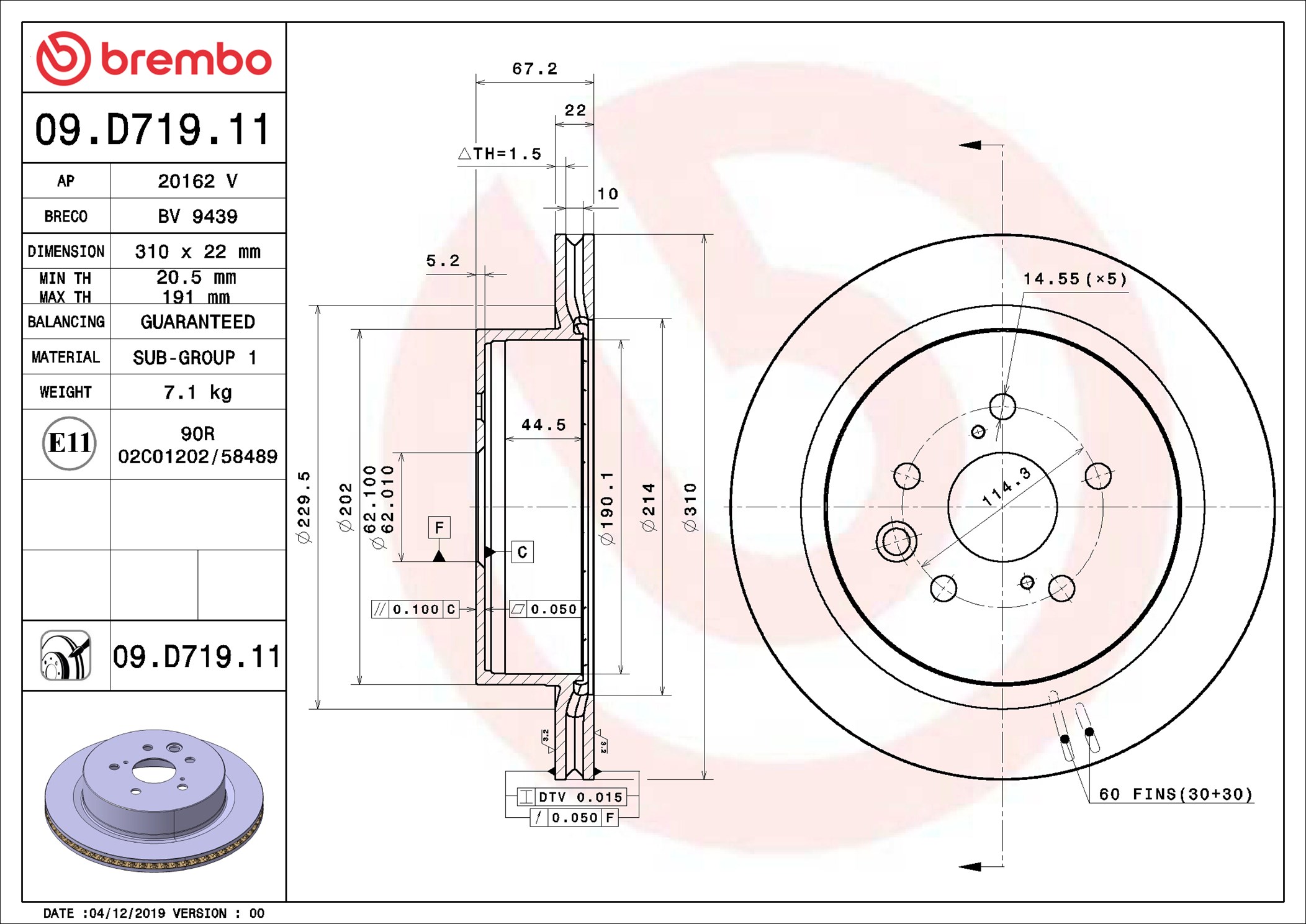 BREMBO Bremseskive 09d71911 310mm 22mm for LEXUS