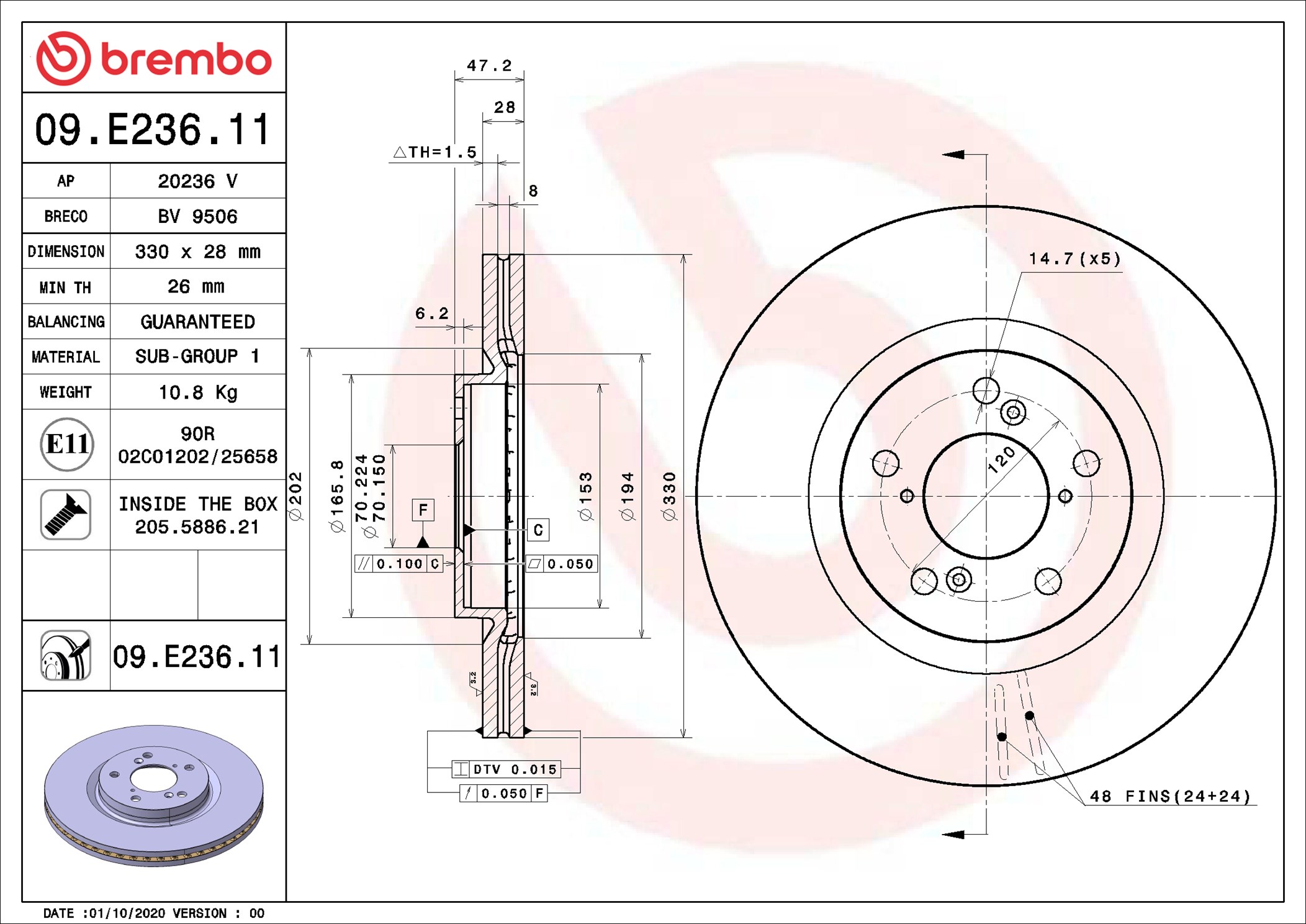 BREMBO Bremseskive 09e23611 330mm 28mm for ACURA