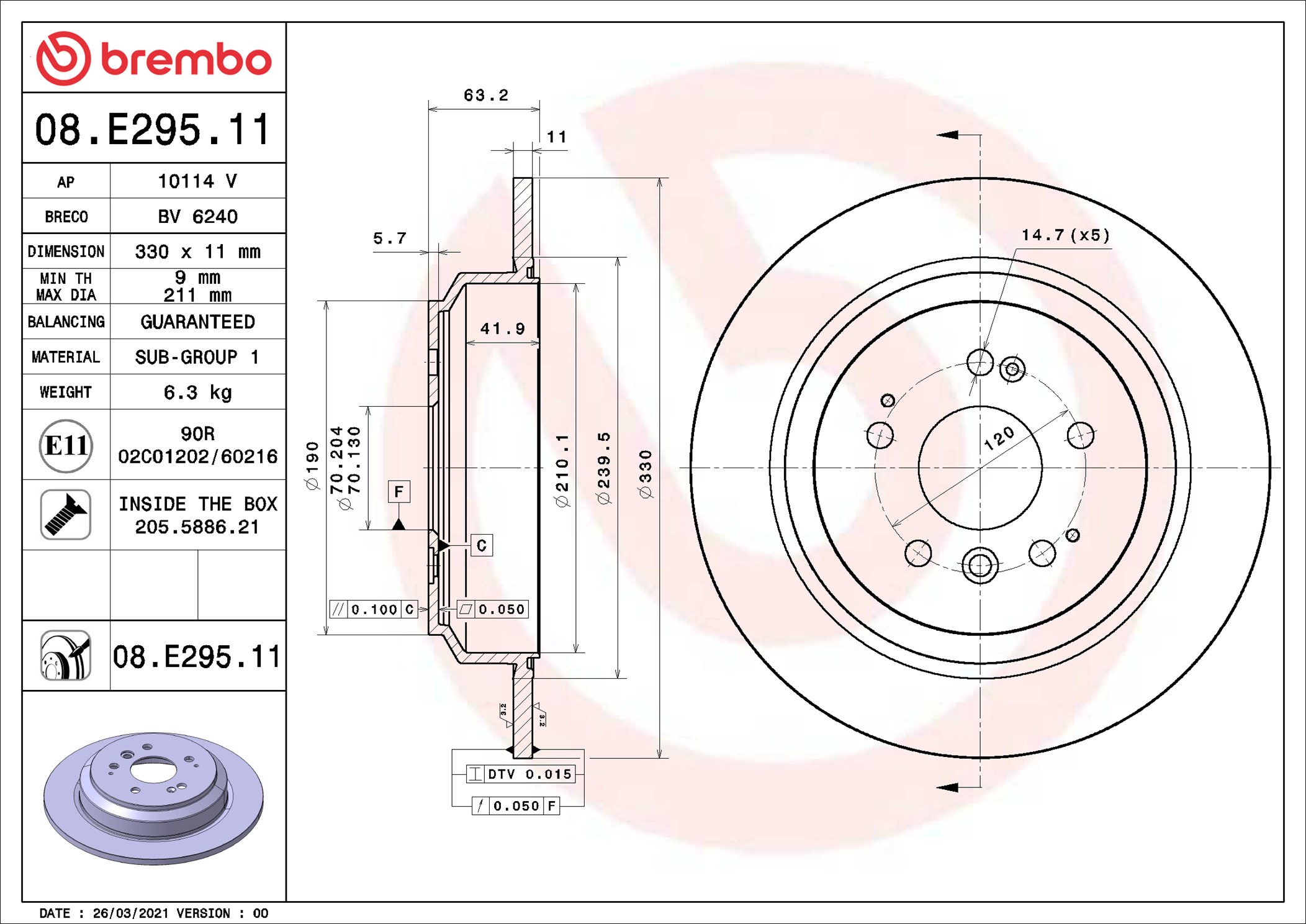 BREMBO Bremseskive 08.E295.11 330mm 11mm for HONDA