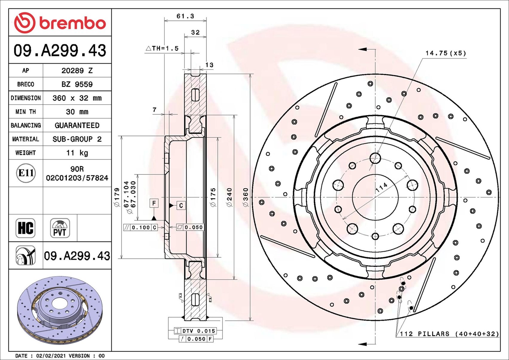 BREMBO Bremseskive 09.A299.43 360mm 32mm for MASERATI