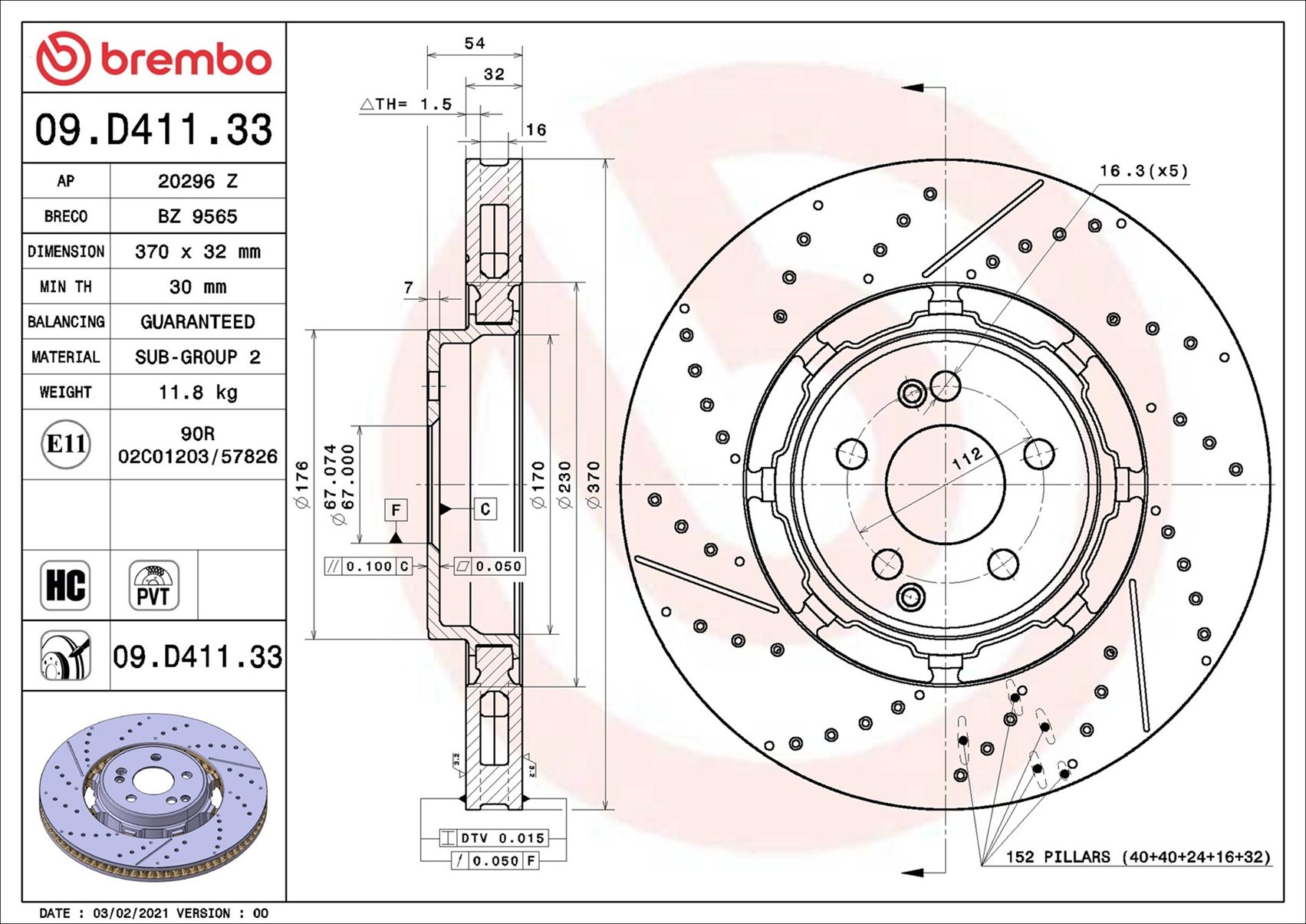 BREMBO Bremseskive 09.D411.33 Todelt bremseskive 370mm 32mm for MERCEDES-BENZ