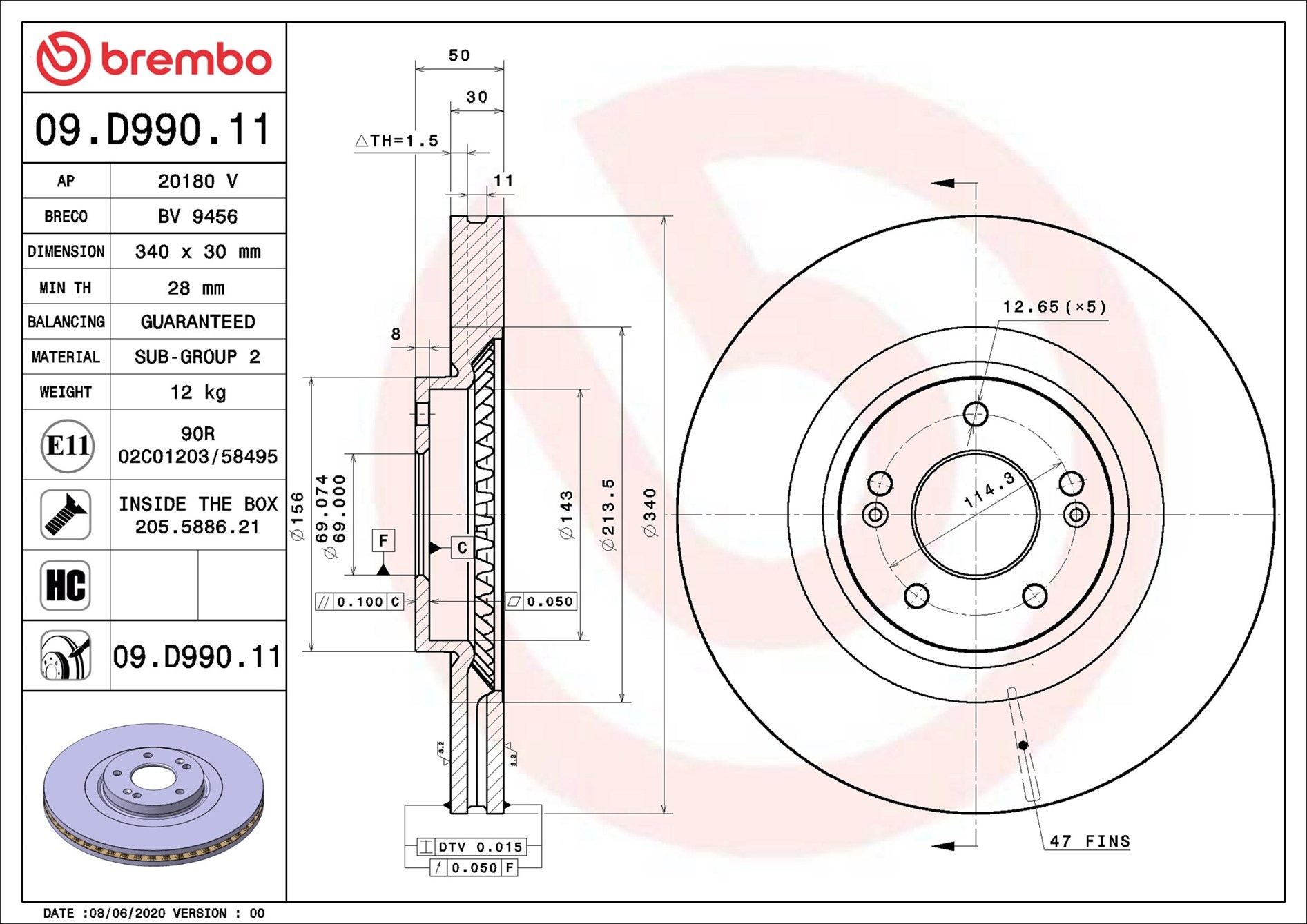 BREMBO Bremseskive 09d99011 340mm 30mm for KIA