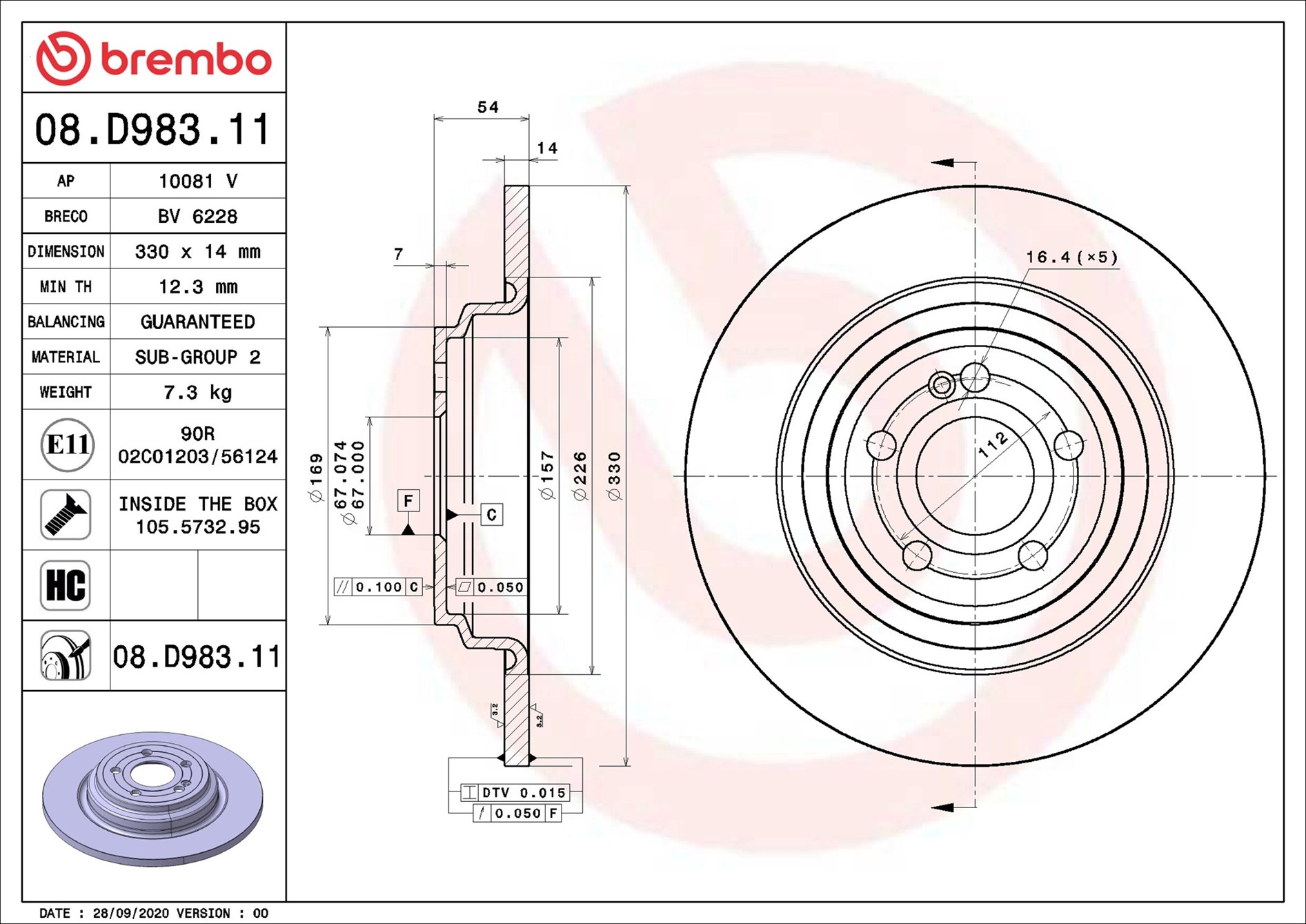 BREMBO Bremseskive 08.D983.11 330mm 14mm for MERCEDES-BENZ