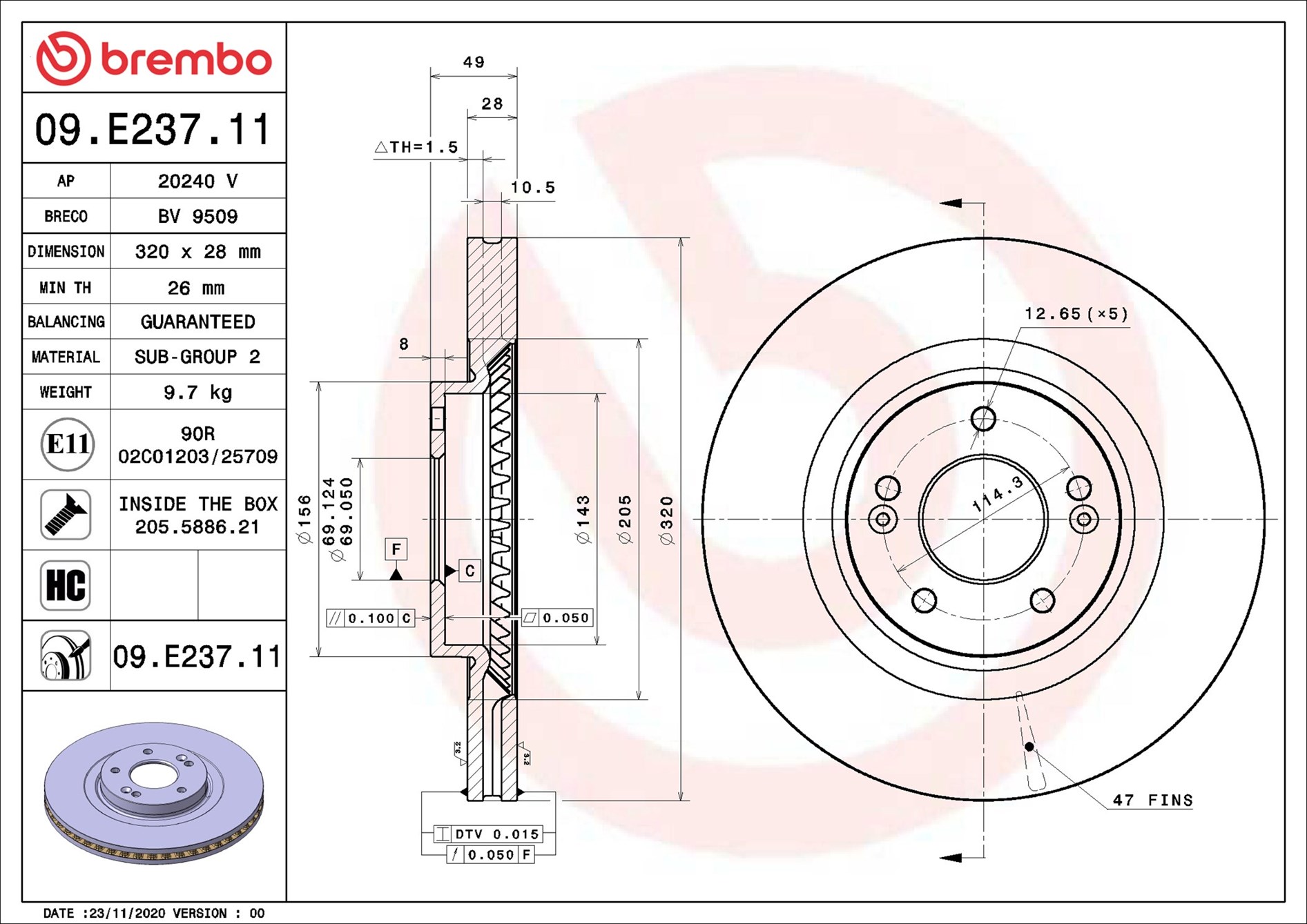 BREMBO Bremseskive 09e23711 320mm 28mm for HYUNDAI INOKOM