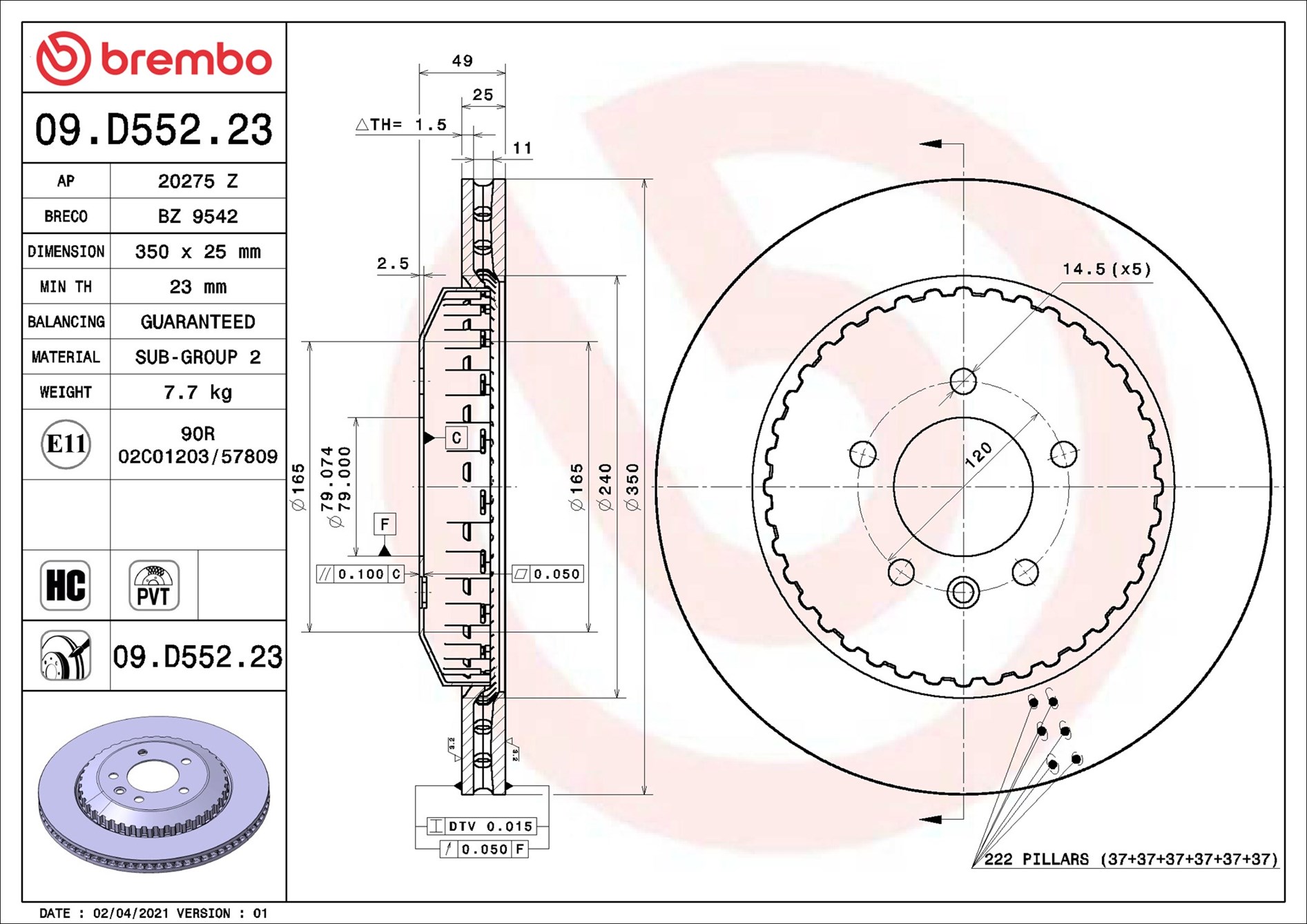 BREMBO Bremseskive 09d55223 350mm 25mm for LAND ROVER