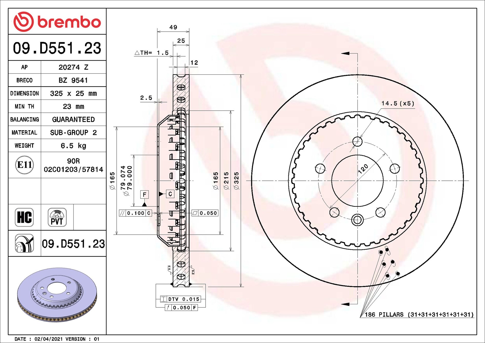 BREMBO Bremseskive 09d55123 325mm 25mm for LAND ROVER