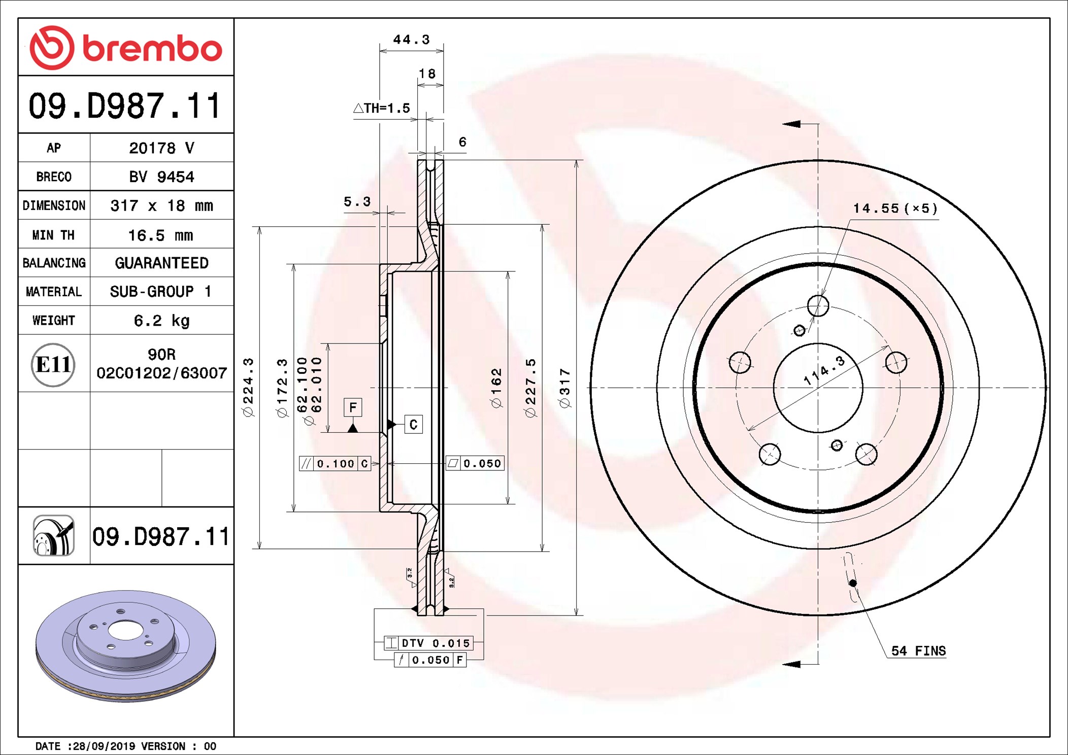BREMBO Bremseskive 09d98711 317mm 18mm for LEXUS SUZUKI TOYOTA TOYOTA (GAC)