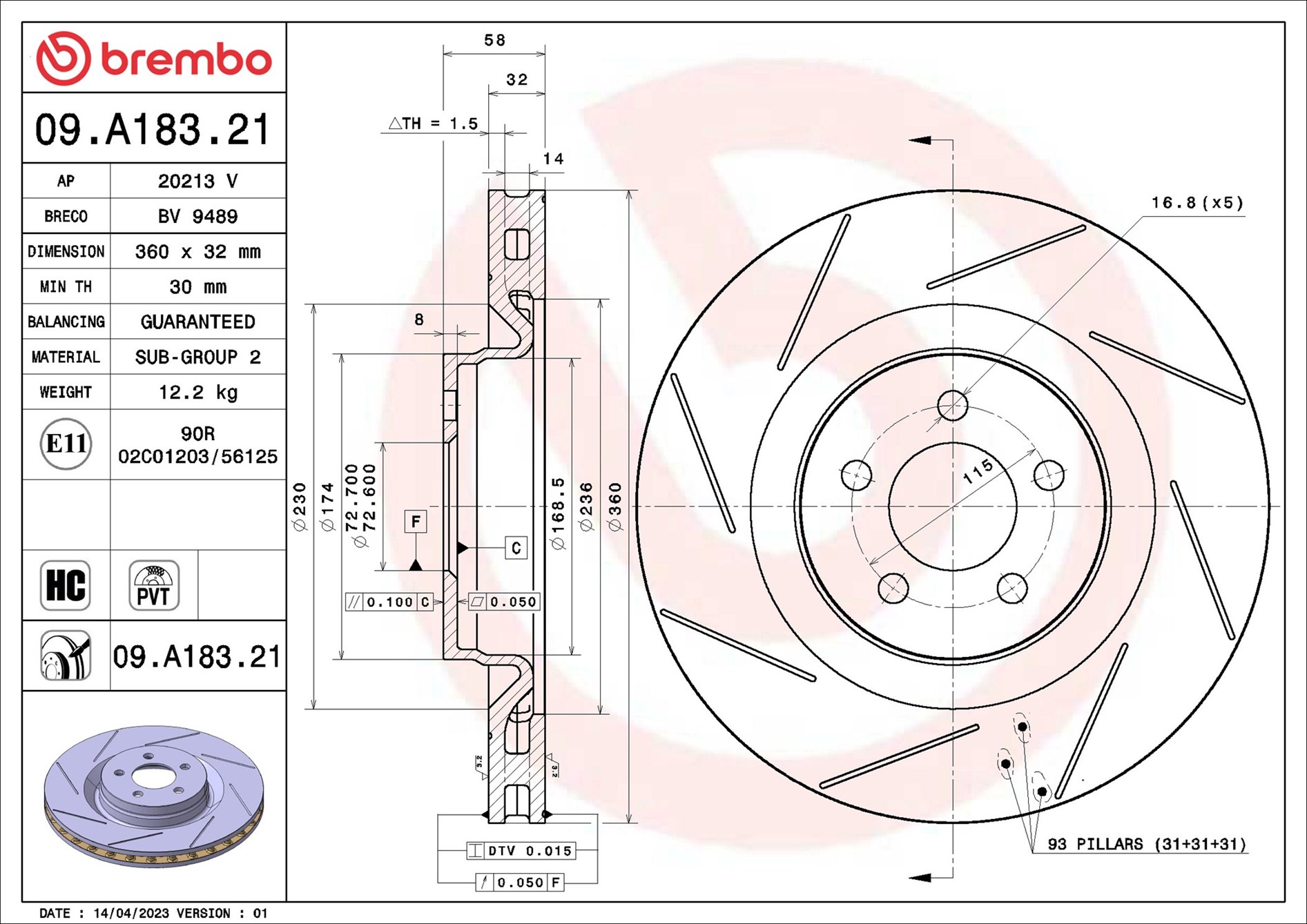BREMBO Bremseskive 09a18321 360mm 32mm for DODGE CHRYSLER