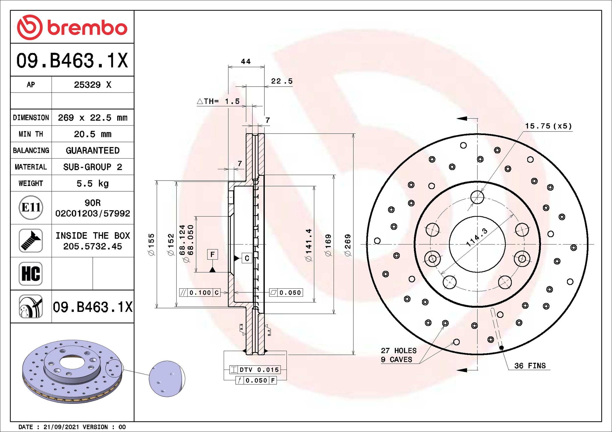 BREMBO Bremseskive 09b4631x 269mm 22mm for NISSAN DACIA RENAULT