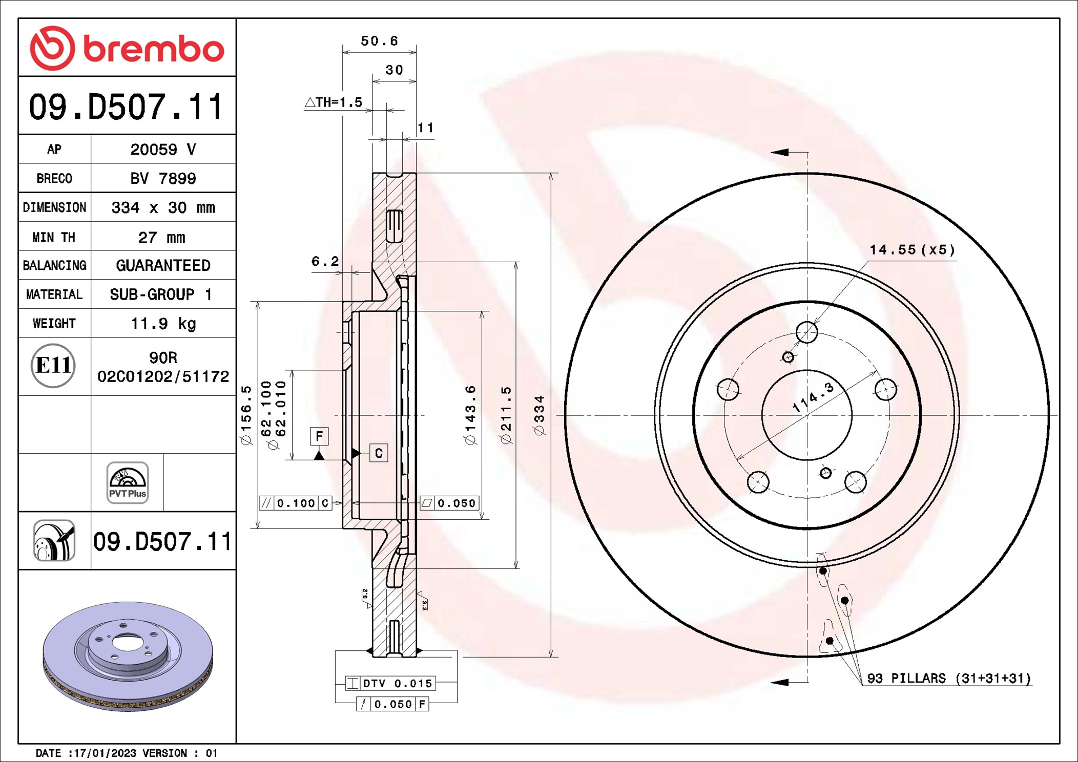 BREMBO Bremseskive 09d50711 334mm 30mm for LEXUS