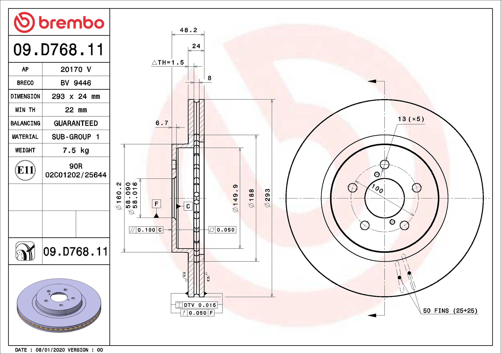 BREMBO Bremseskive 09d76811 293mm 24mm for SUBARU