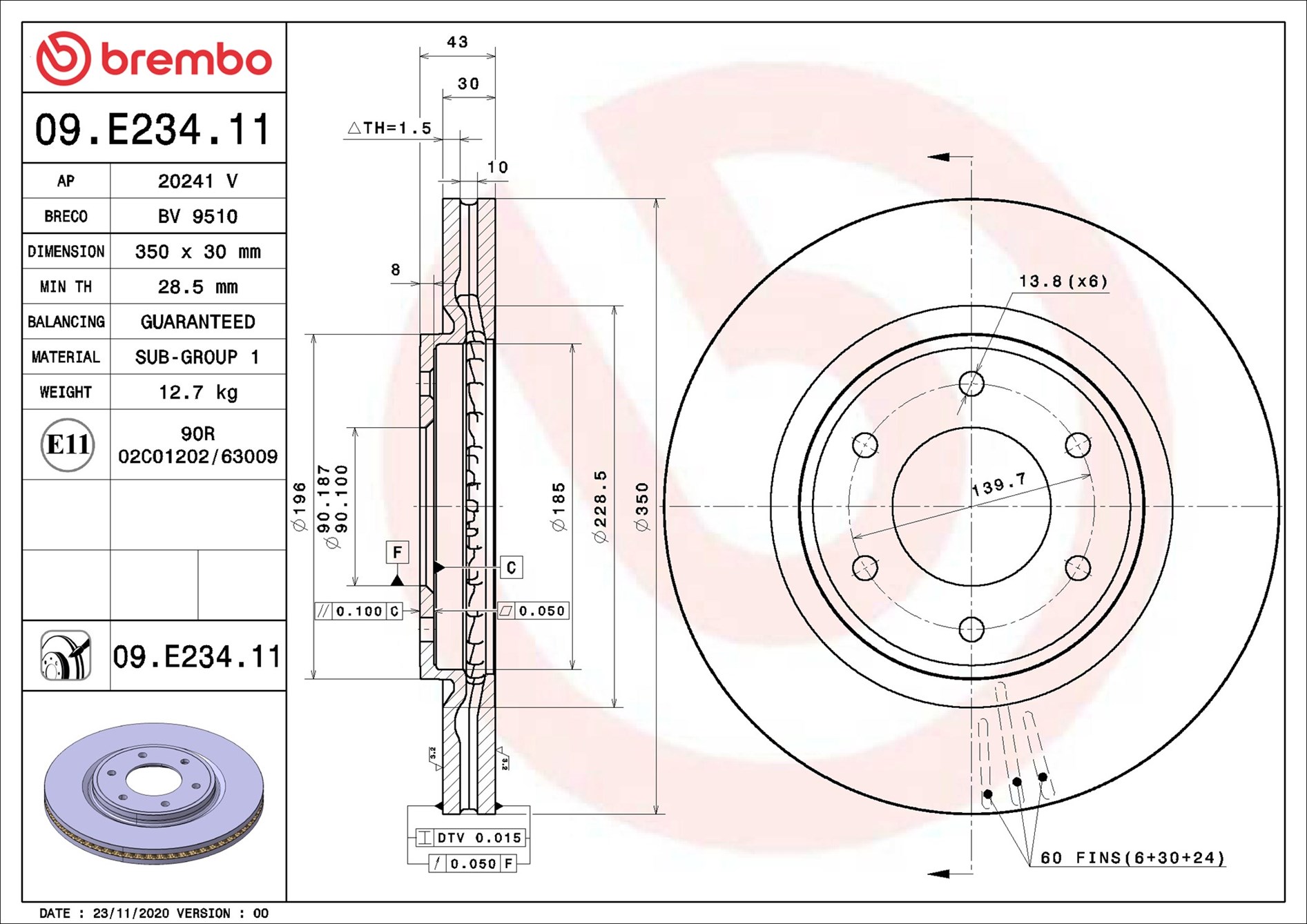 BREMBO Bremseskive 09e23411 350mm 30mm for INFINITI