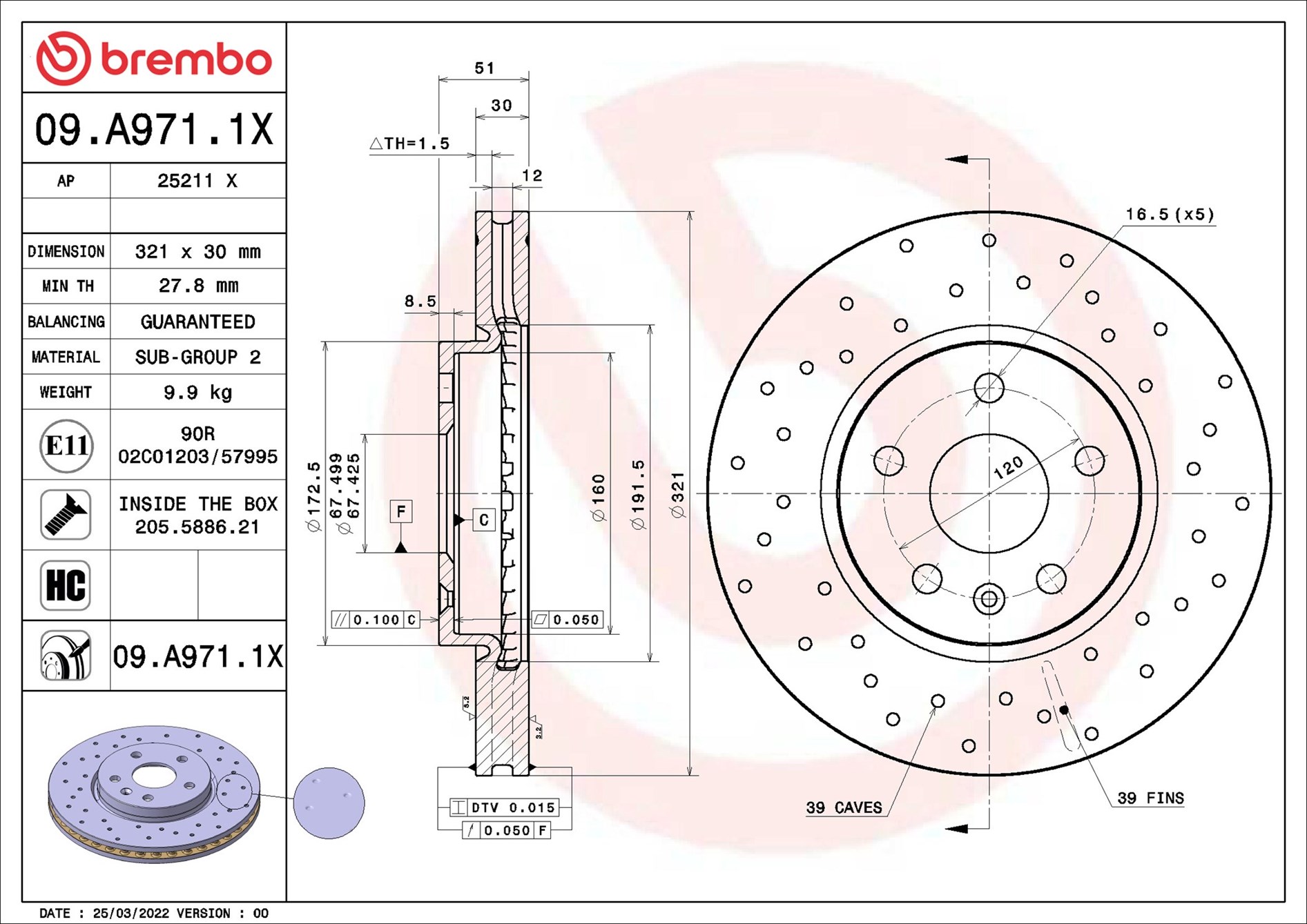 BREMBO Bremseskive 09a9711x 321mm 30mm for OPEL BUICK (SGM) CHEVROLET (SGM) VAUXHALL CHEVROLET BUICK