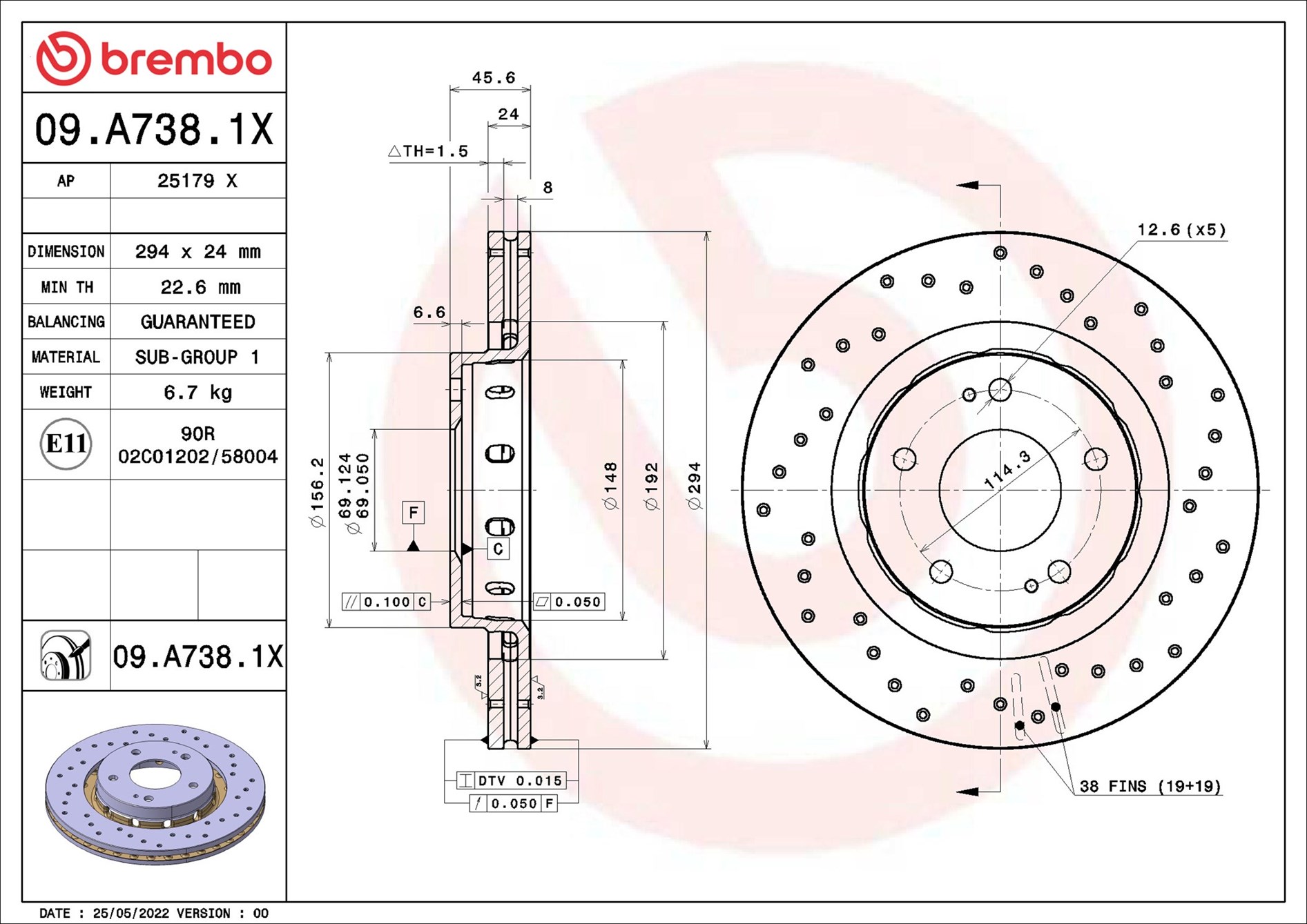 BREMBO Bremseskive 09a7381x 294mm 24mm for PEUGEOT CITROËN MITSUBISHI
