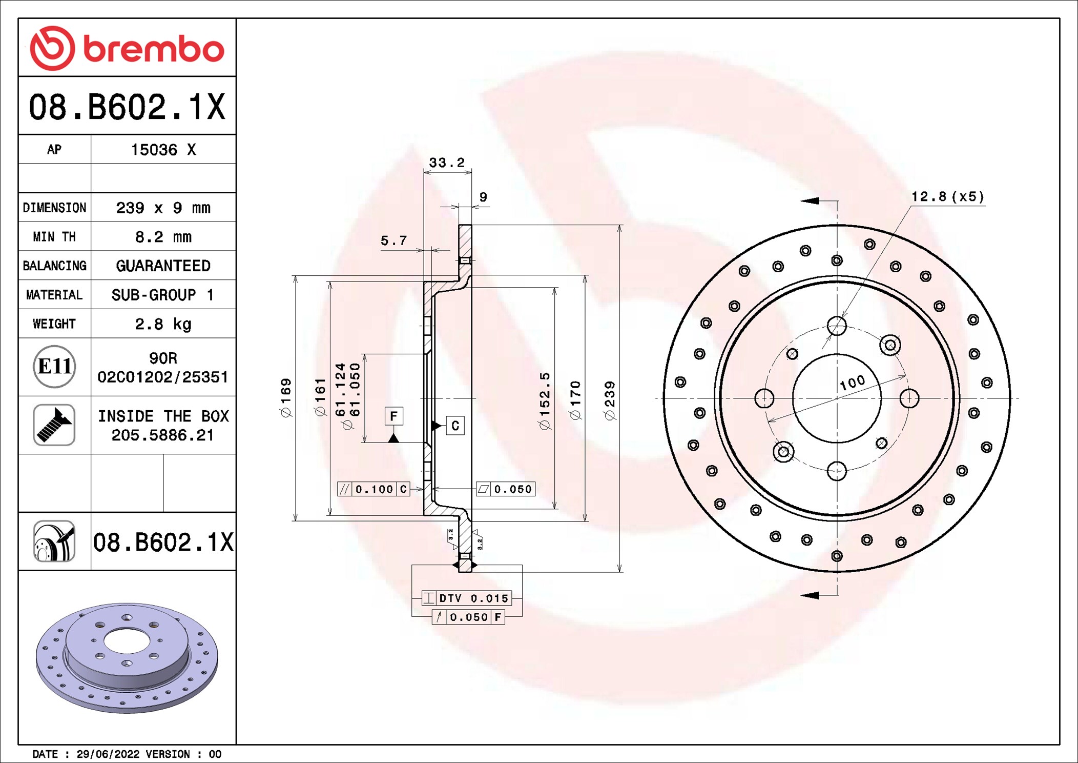 BREMBO Bremseskive 08b6021x perforeret 239mm 9mm for HONDA (GAC) HONDA