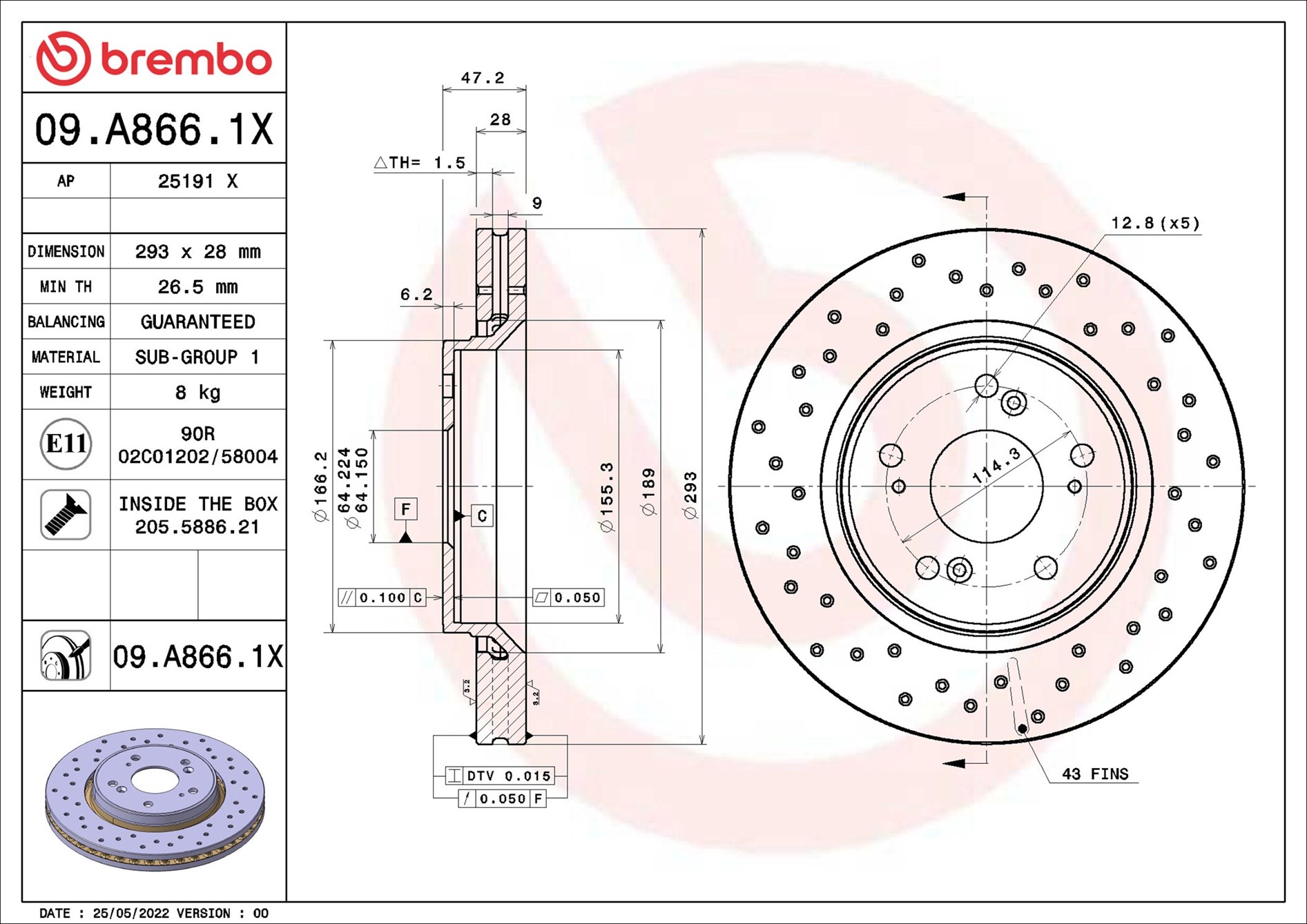 BREMBO Bremseskive 09a8661x 293mm 28mm for HONDA