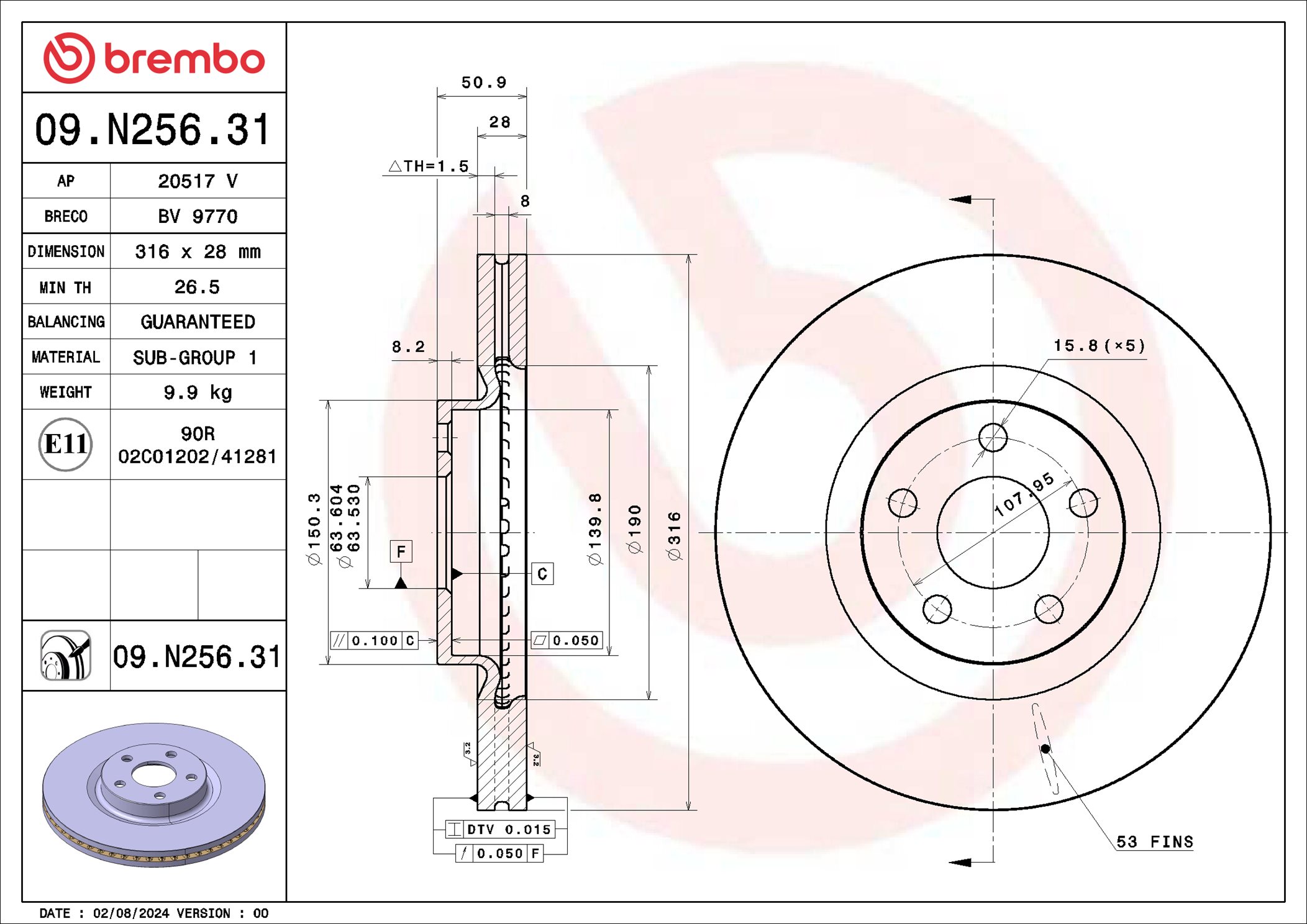 BREMBO Bremseskive 09n25631 316mm 28mm for FORD