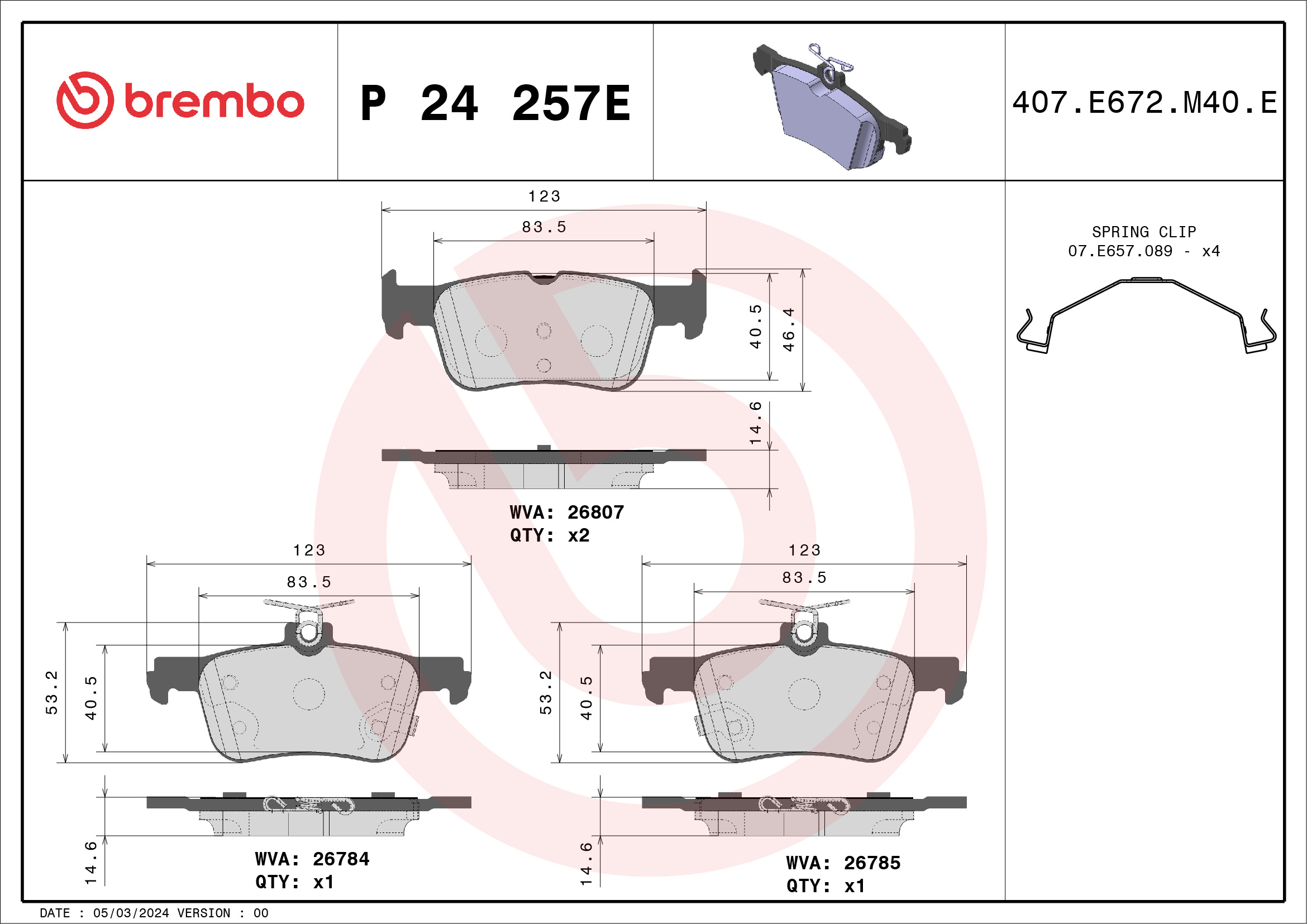 BREMBO Bremseklodser P 24 257E for FORD USA FORD (CHANGAN)