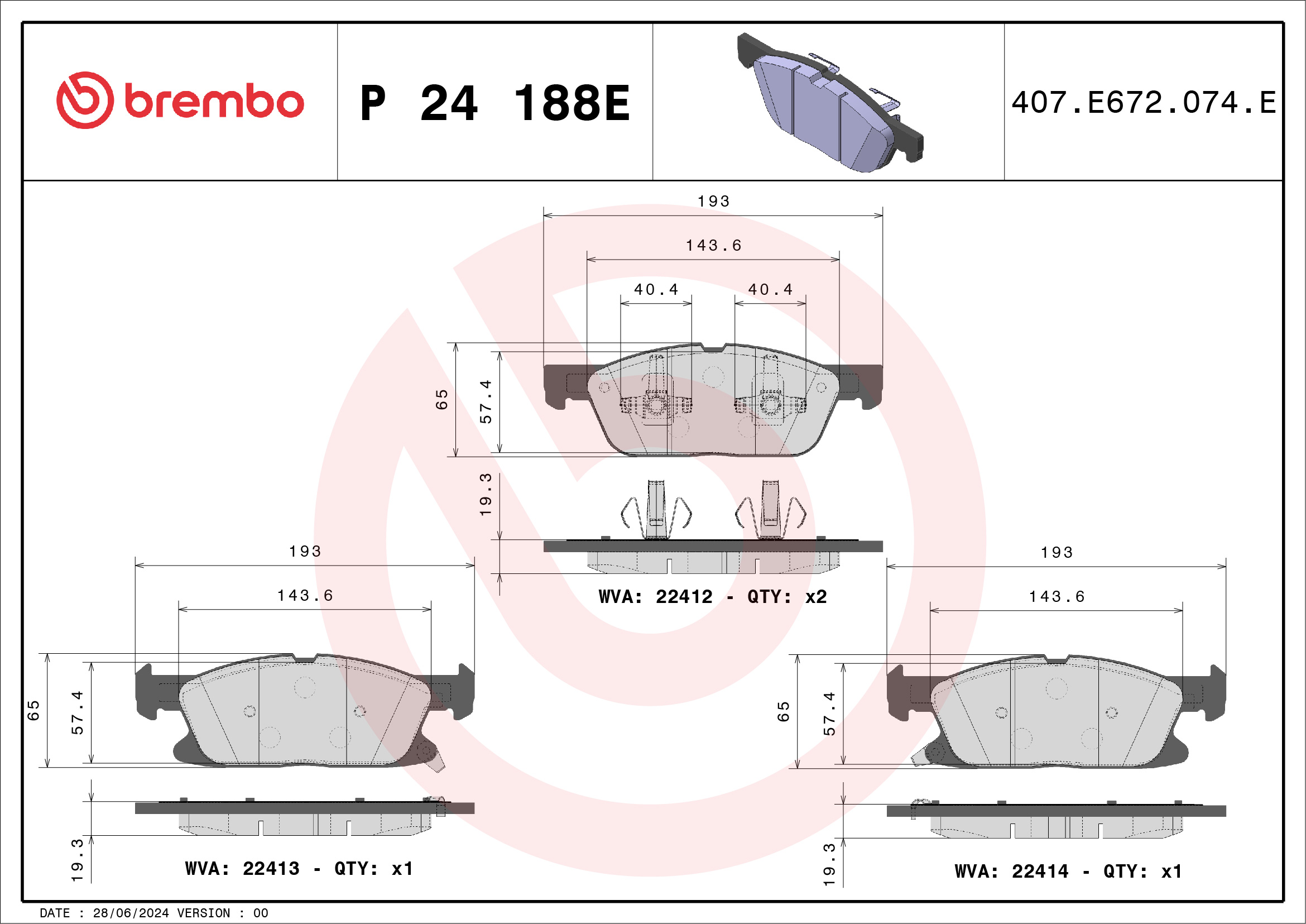 BREMBO Bremseklodser P 24 188E for FORD
