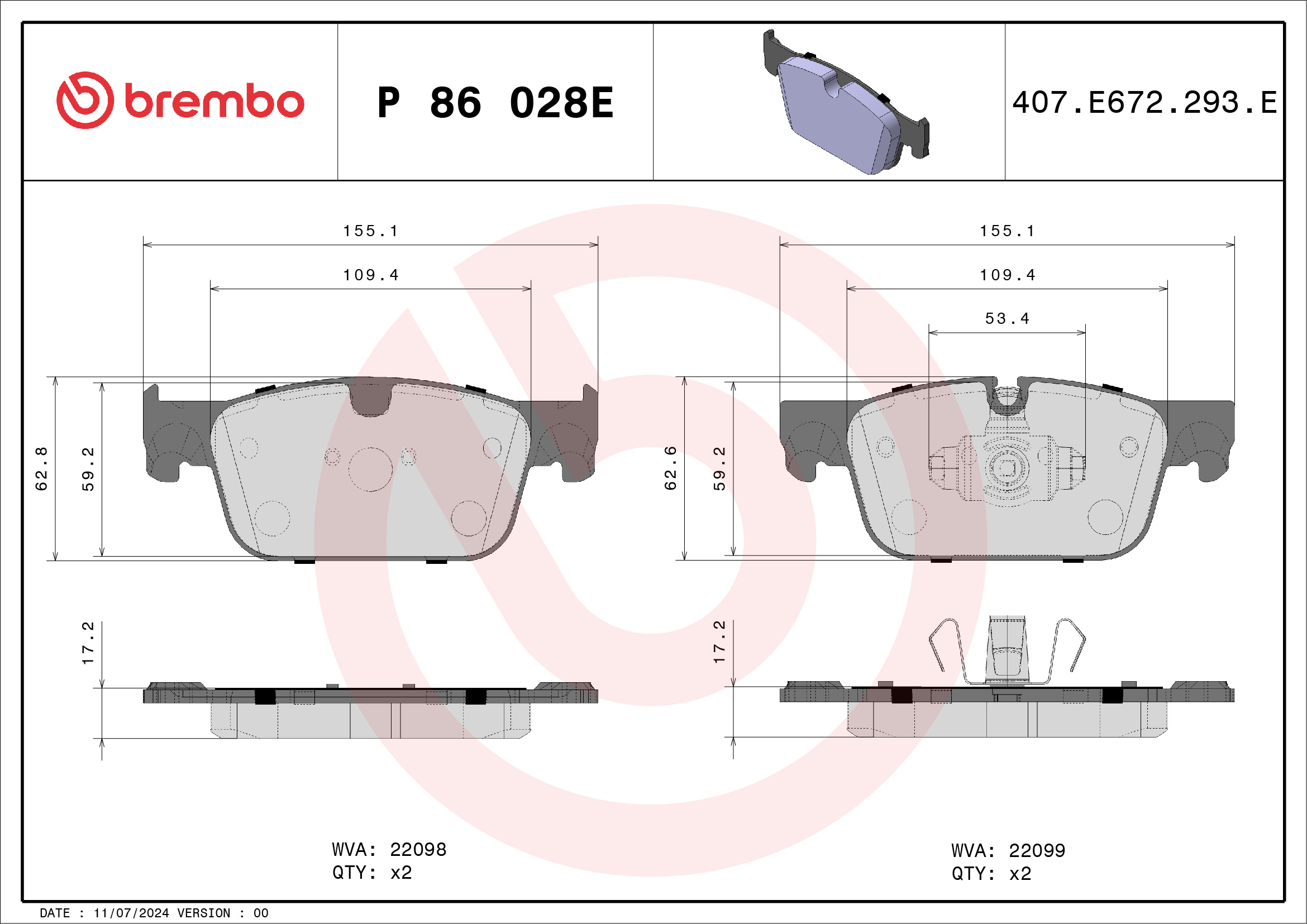 BREMBO Bremseklodser P 86 028E for VOLVO