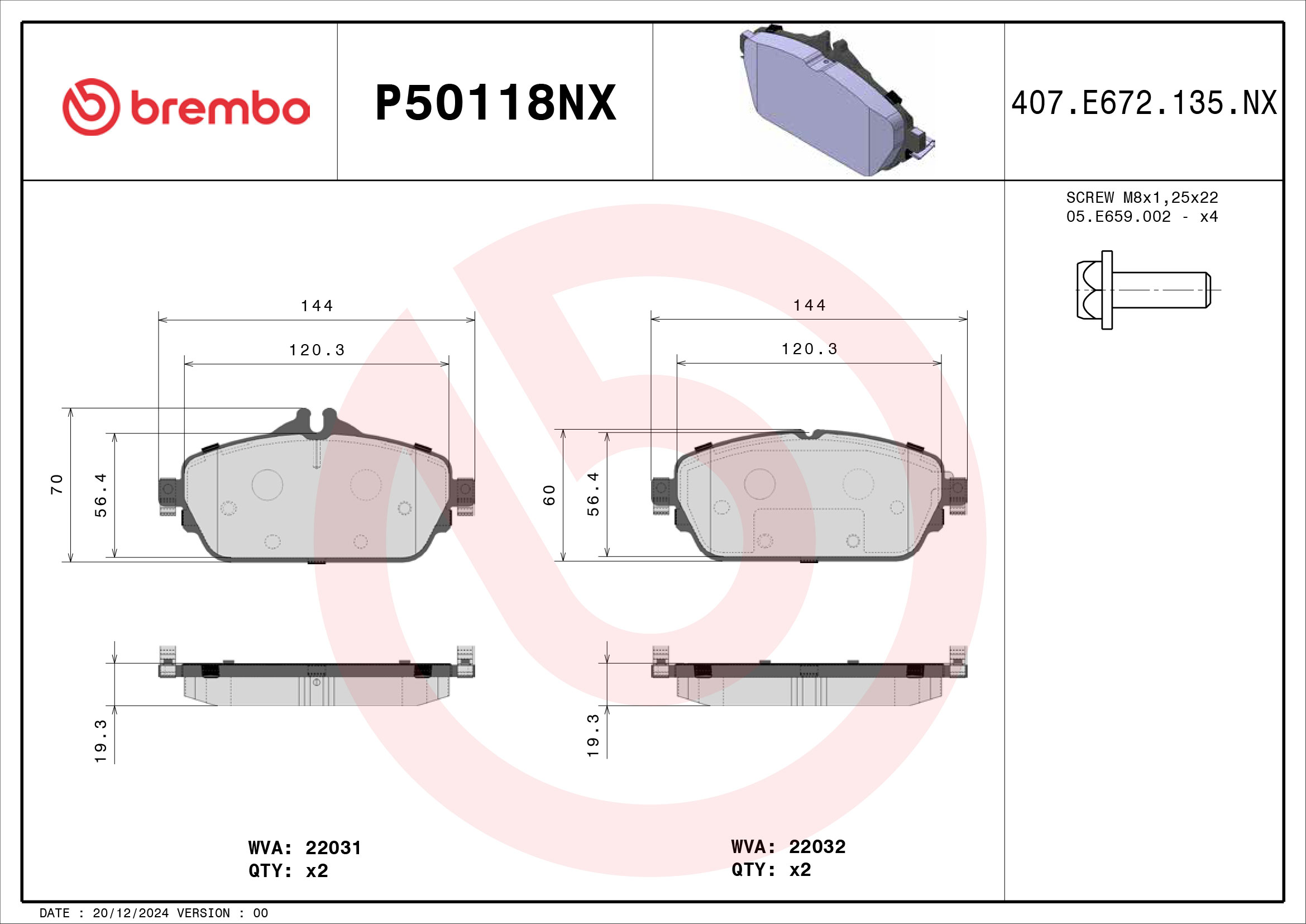 BREMBO Bremseklodser p50118nx for MERCEDES-BENZ