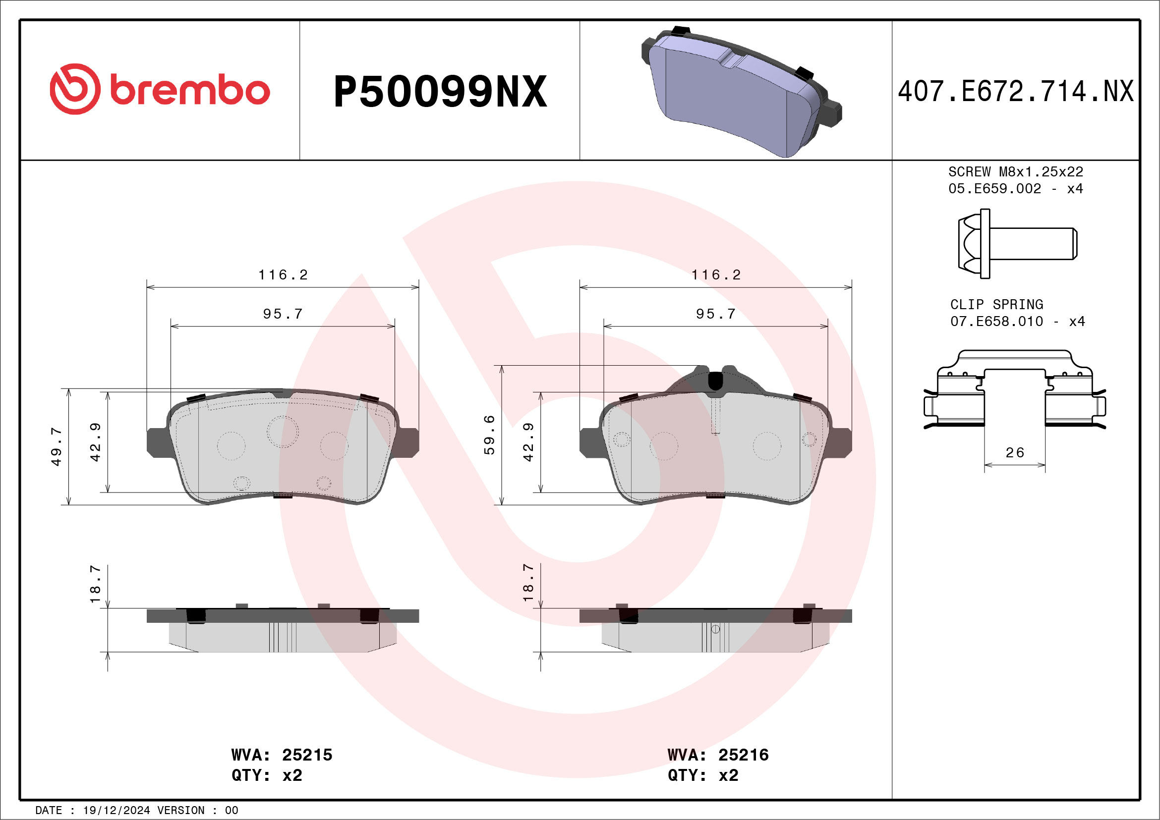 BREMBO Bremseklodser p50099nx for MERCEDES-BENZ