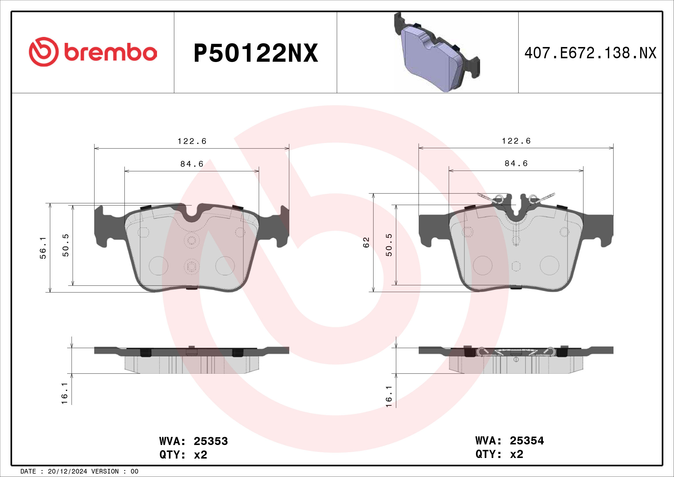 BREMBO Bremseklodser p50122nx for MERCEDES-BENZ