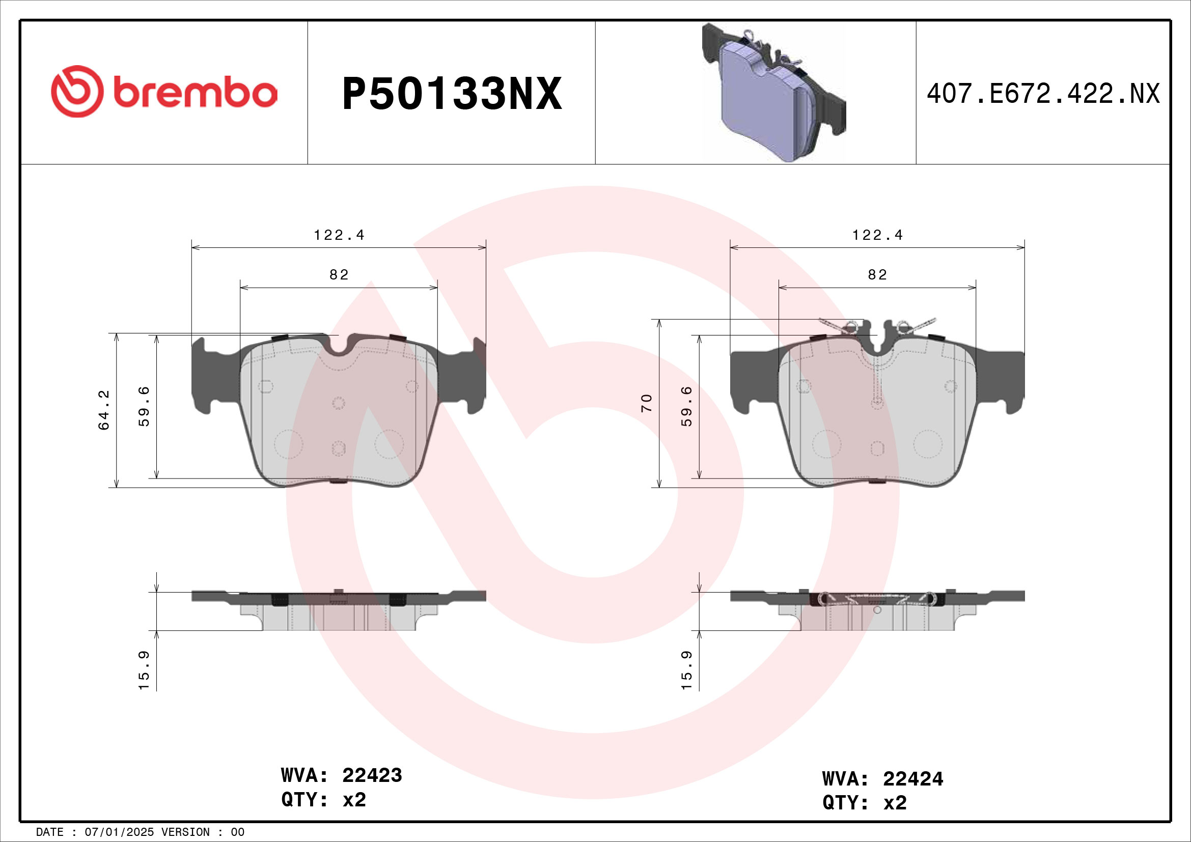 BREMBO Bremseklodser p50133nx for MERCEDES-BENZ