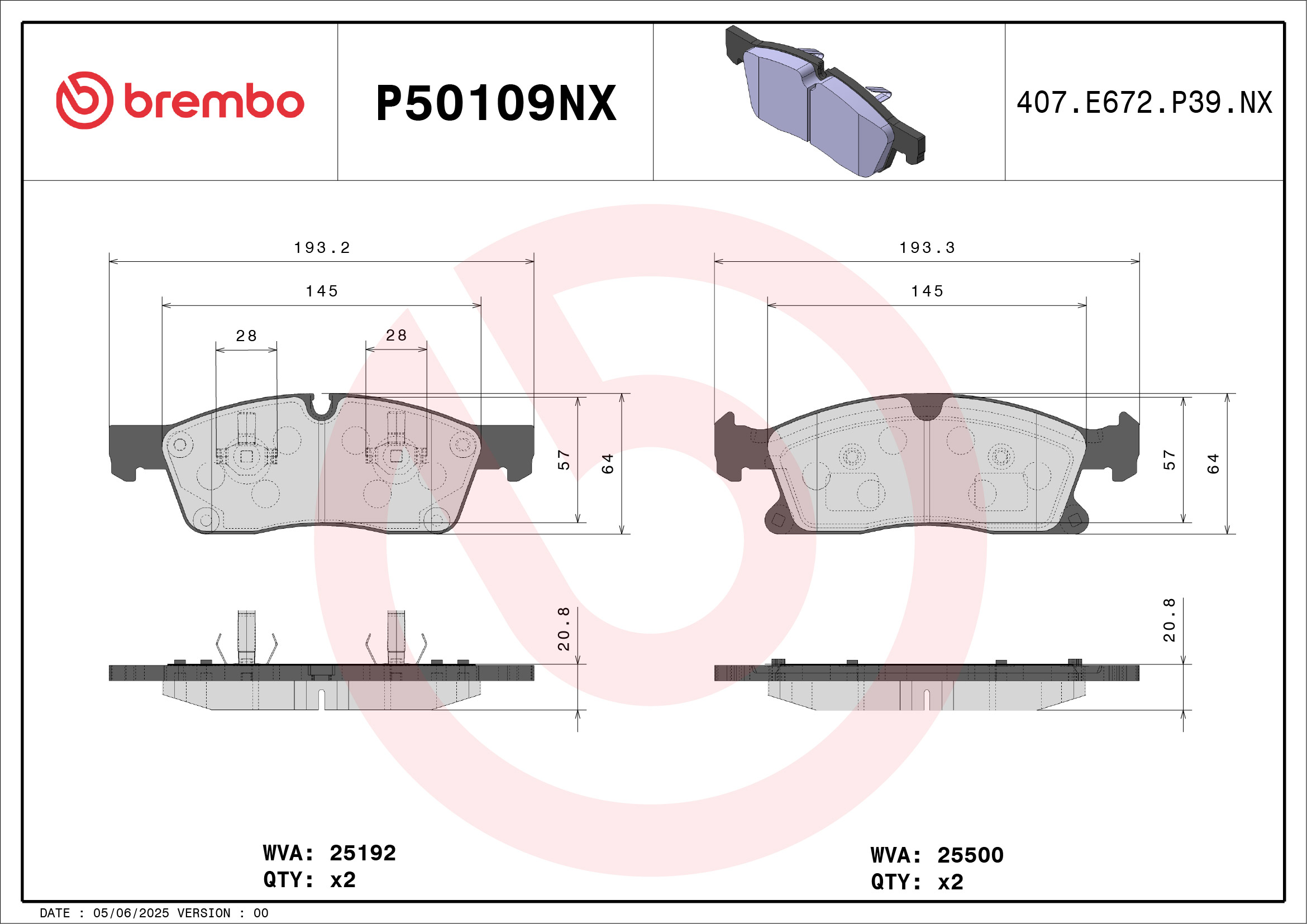 BREMBO Bremseklodser p50109nx for MERCEDES-BENZ