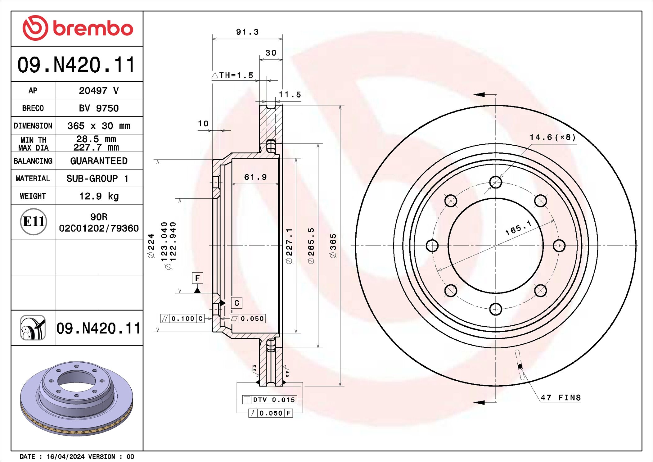 BREMBO Bremseskive 09n42011 365mm 30mm for NISSAN