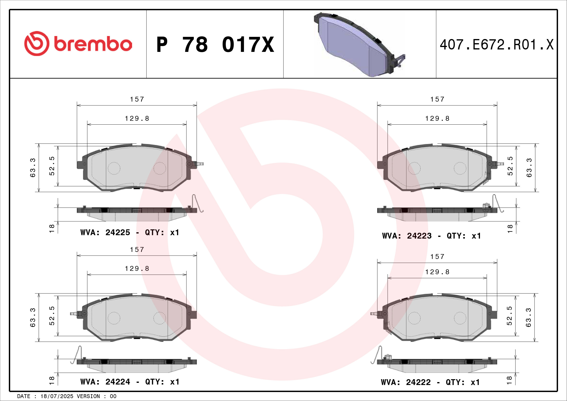 BREMBO Bremseklodser P 78 017X for SUBARU