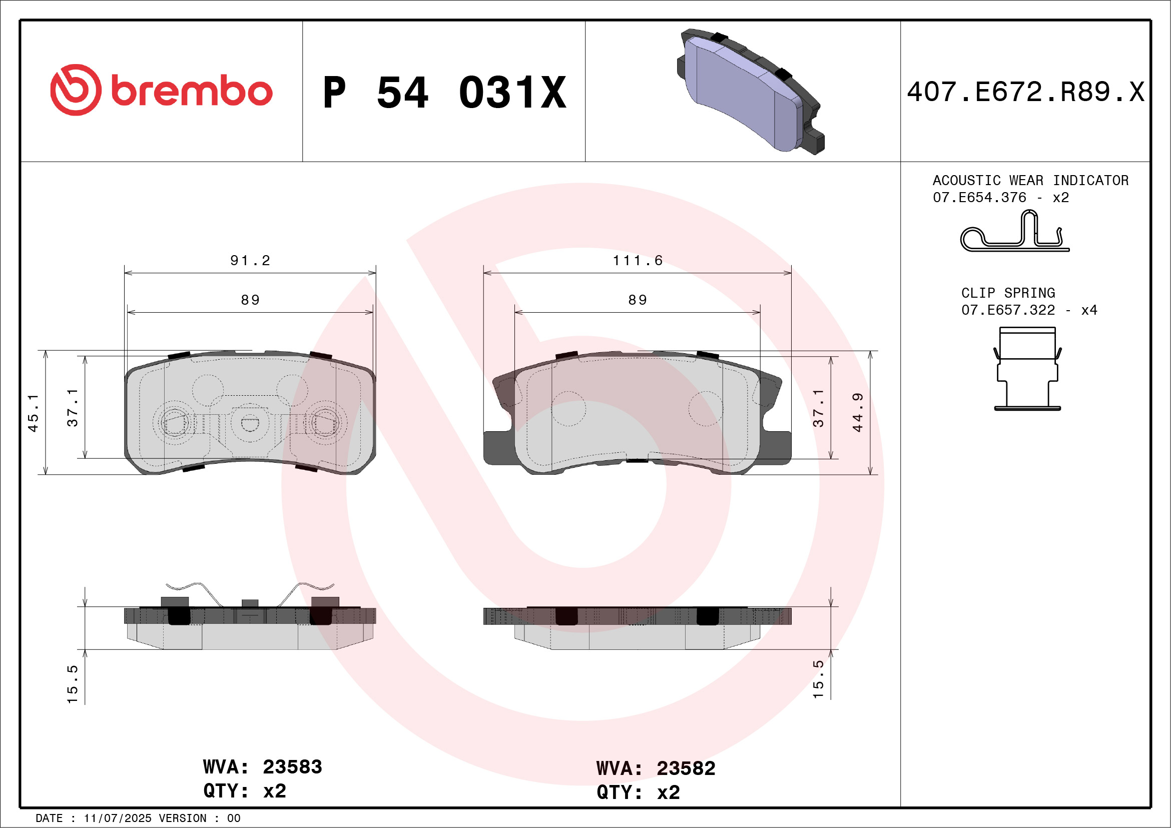 BREMBO Bremseklodser p54031x for PEUGEOT BAIC WEIWANG MITSUBISHI CITROËN CHRYSLER JEEP LANCIA DODGE MITSUBISHI (GAC)
