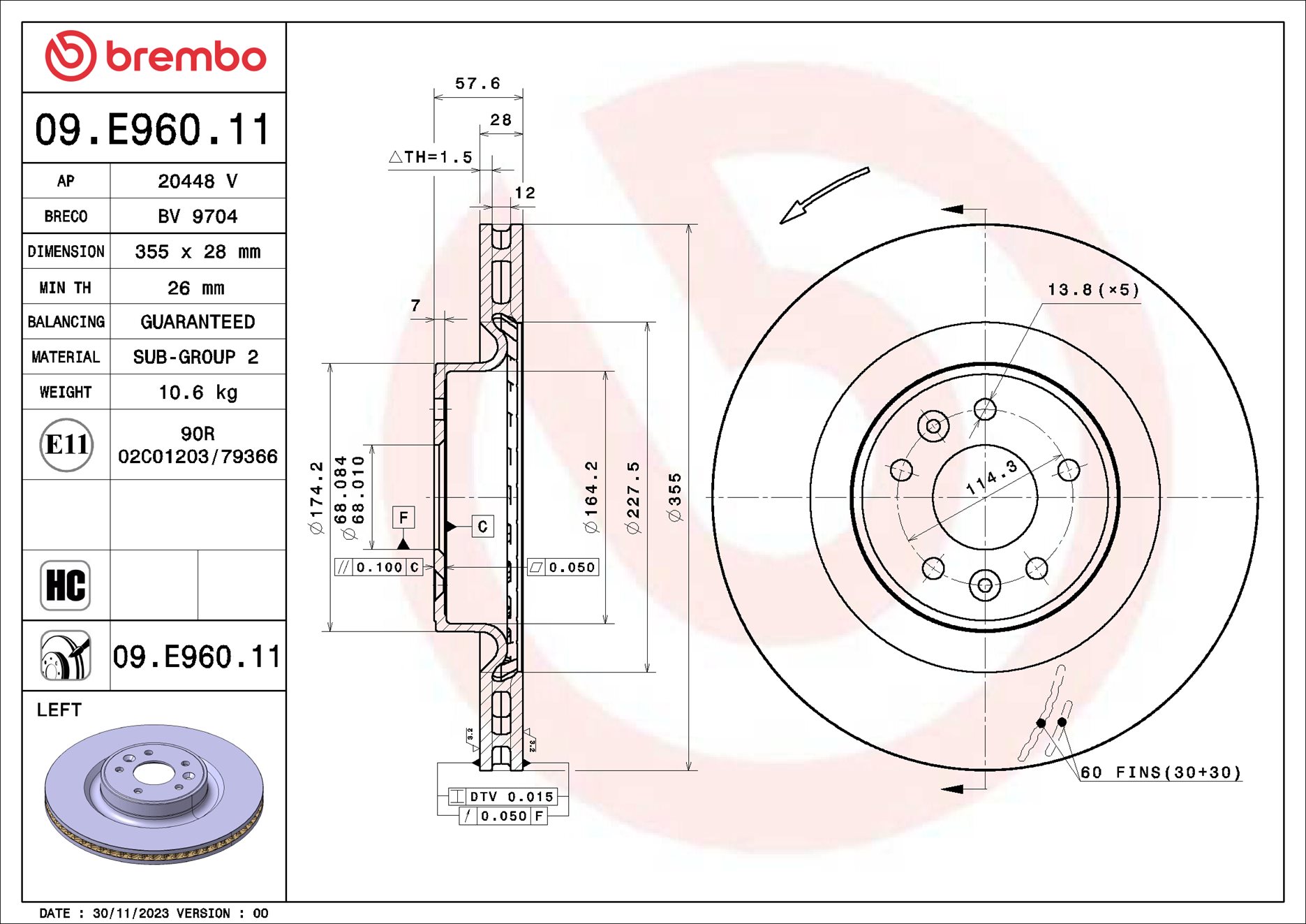 BREMBO Bremseskive 09e96011 355mm 28mm for RENAULT