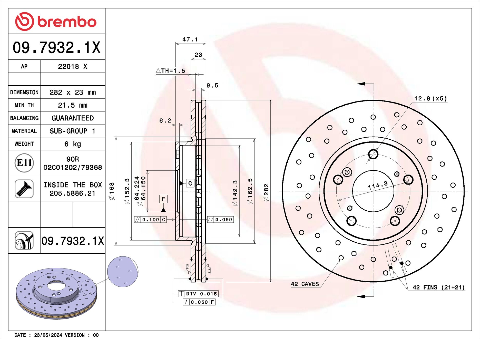 BREMBO Bremseskive 0979321x 282mm 23mm for HONDA ACURA HONDA (GAC)