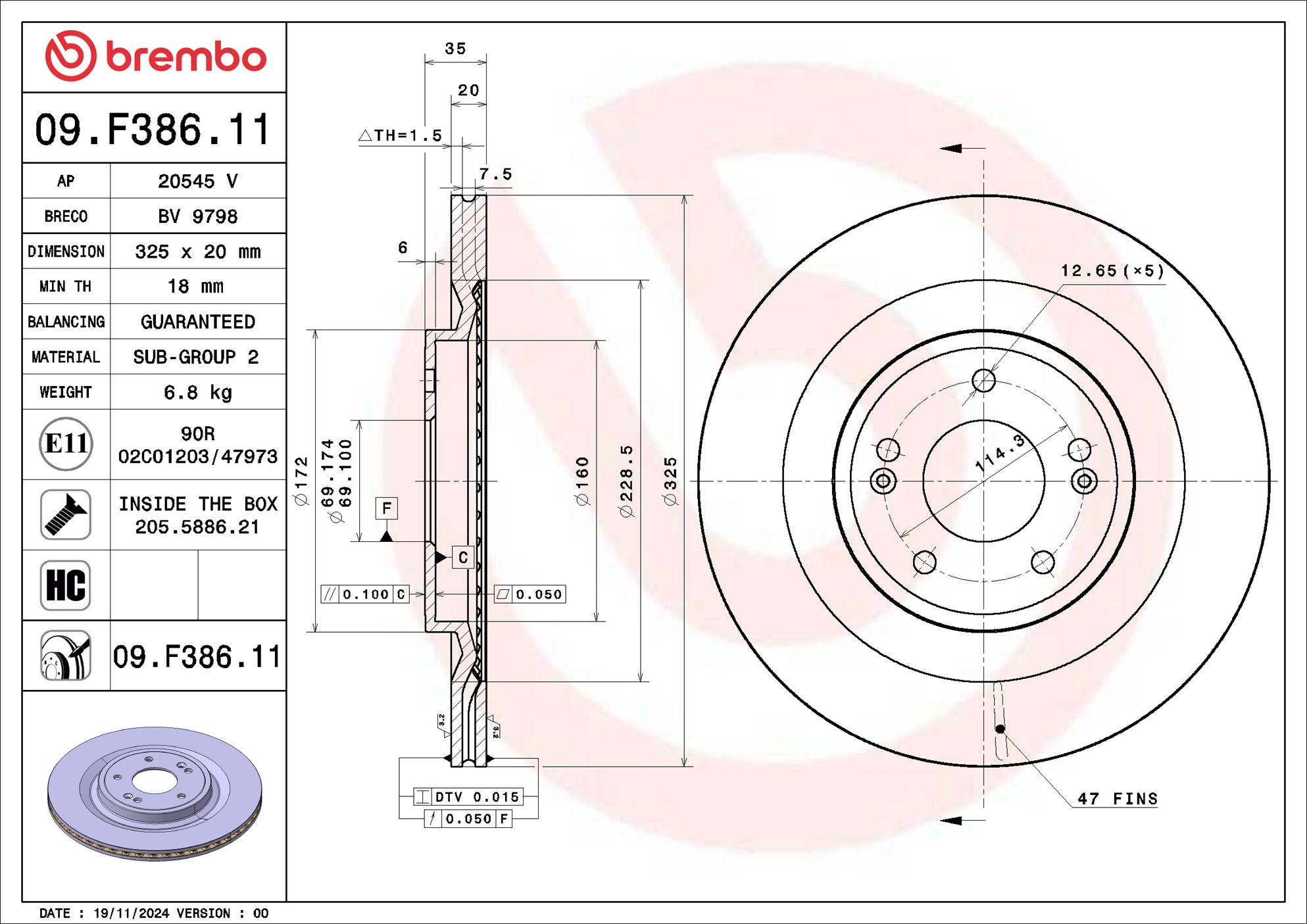 BREMBO Bremseskive 09f38611 325mm 20mm for KIA