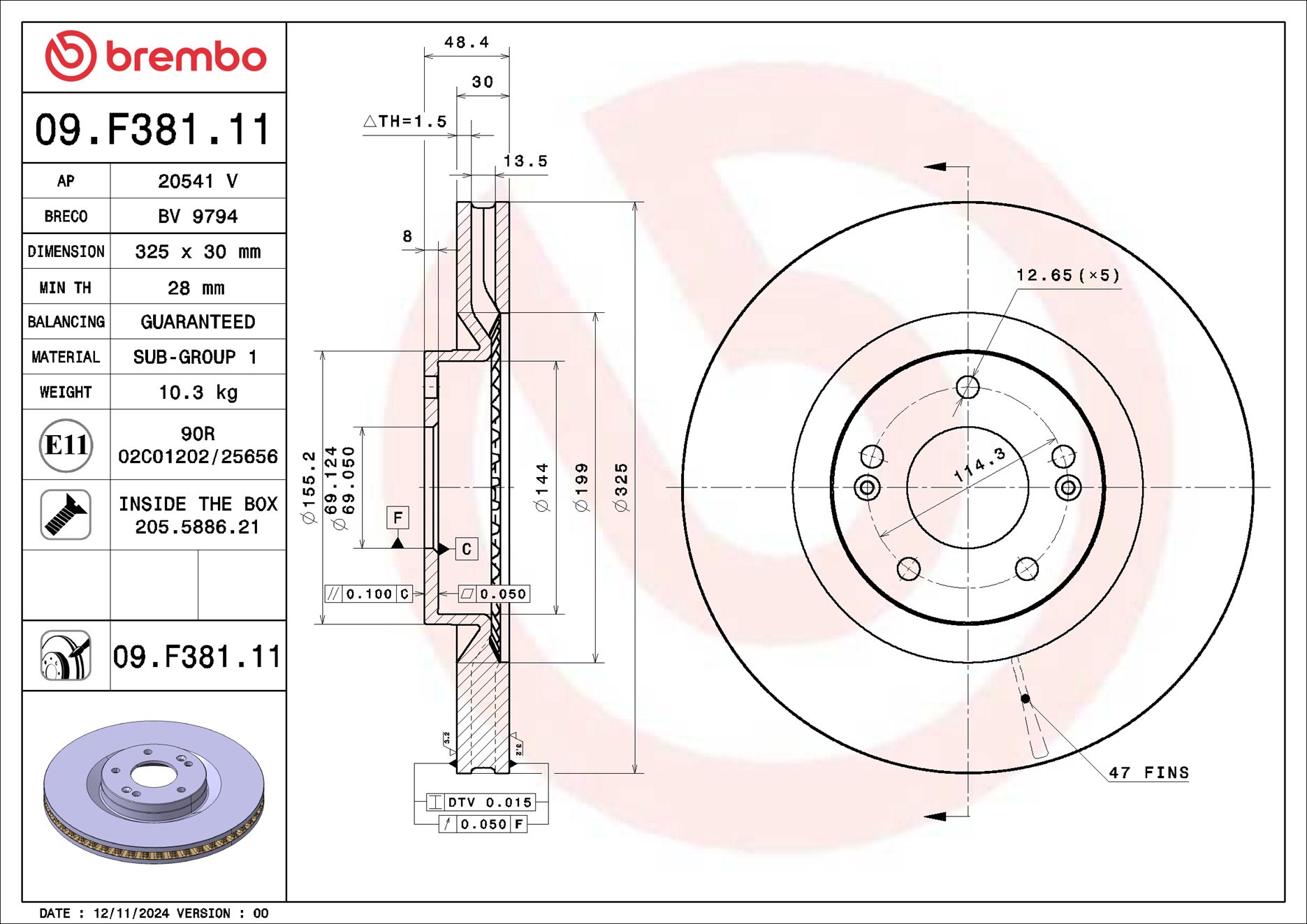 BREMBO Bremseskive 09f38111 325mm 30mm for KIA