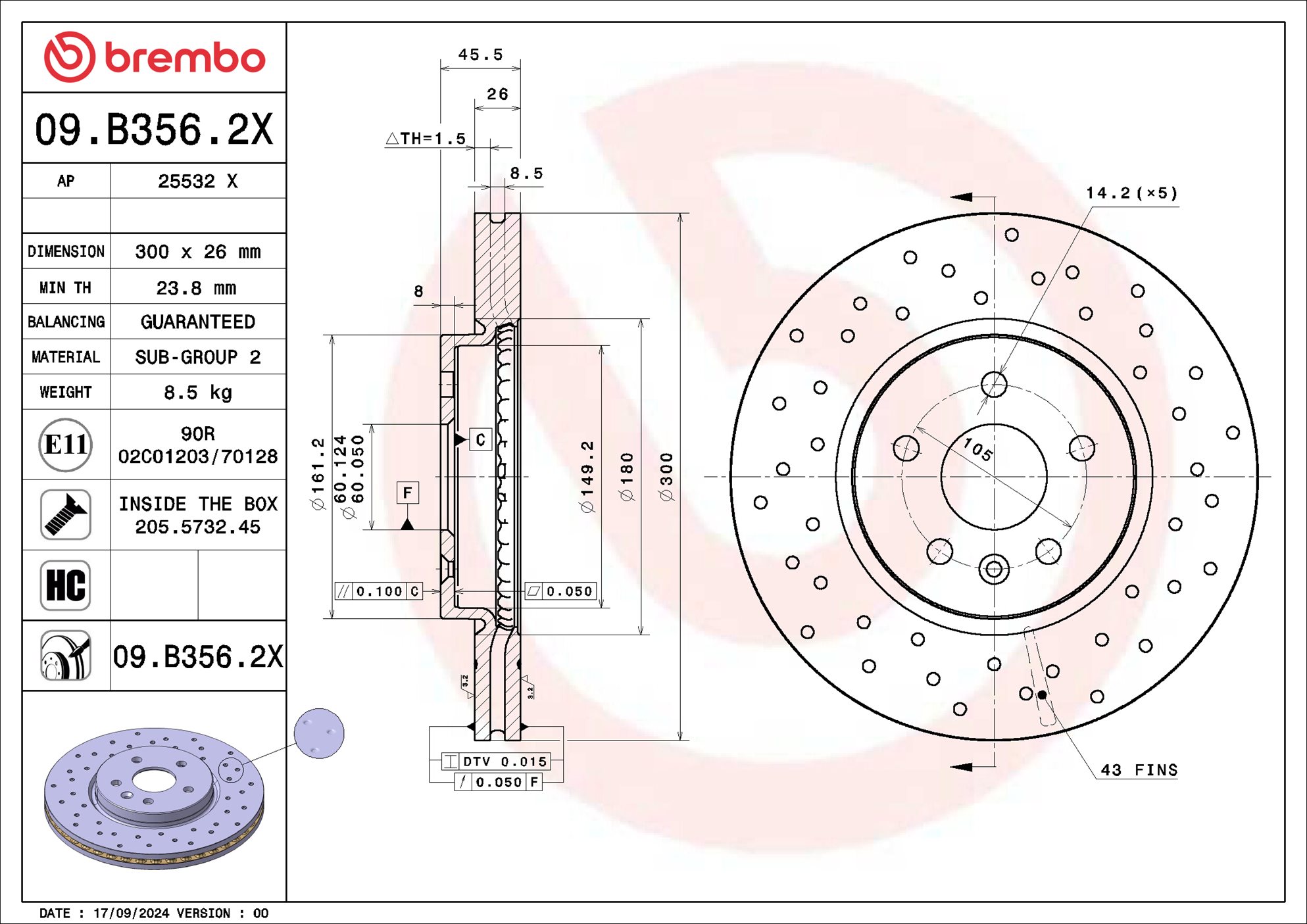 BREMBO Bremseskive 09b3562x 300mm 26mm for OPEL CHEVROLET (SGM) CHEVROLET