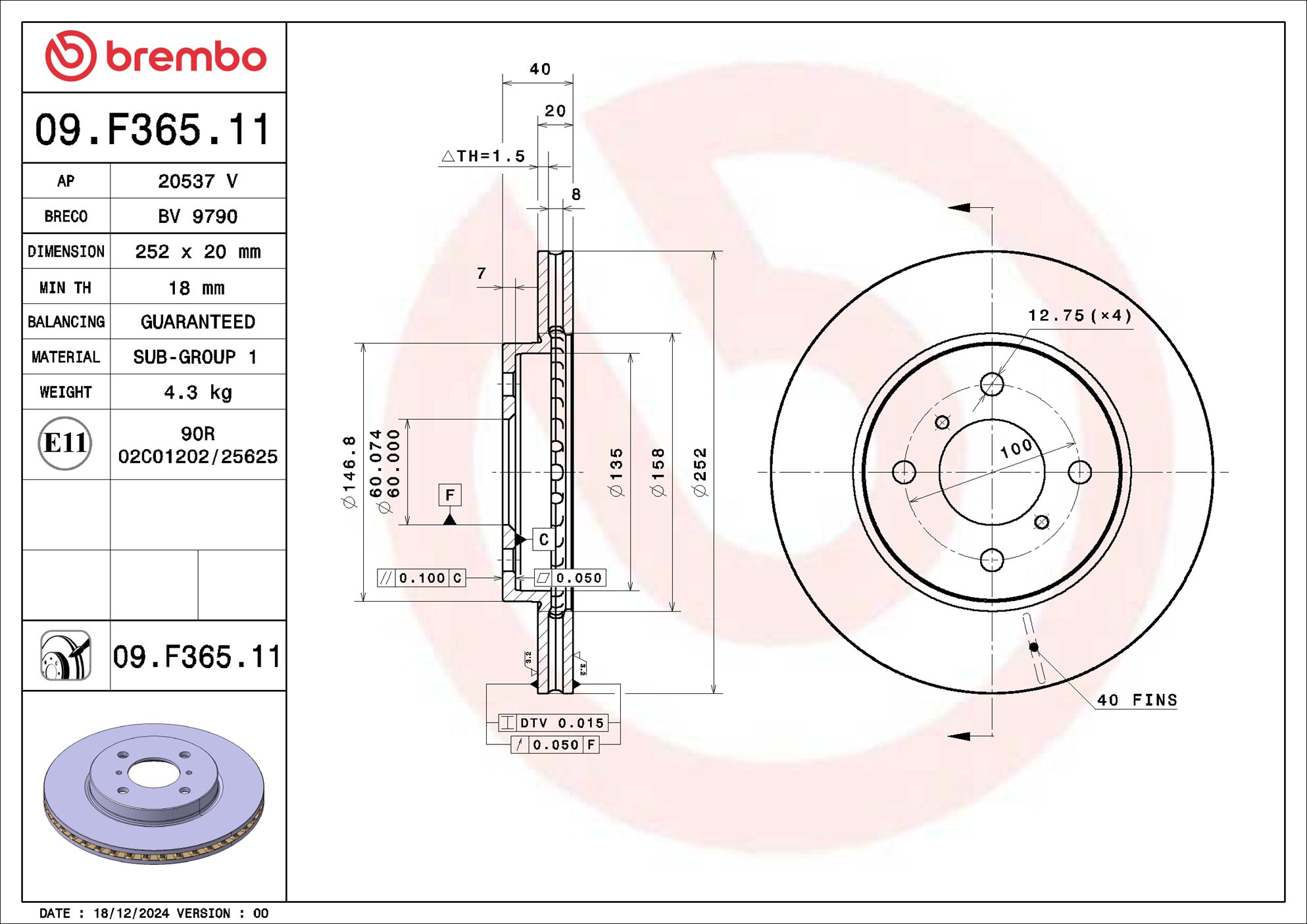 BREMBO Bremseskive 09f36511 252mm 20mm for SUZUKI