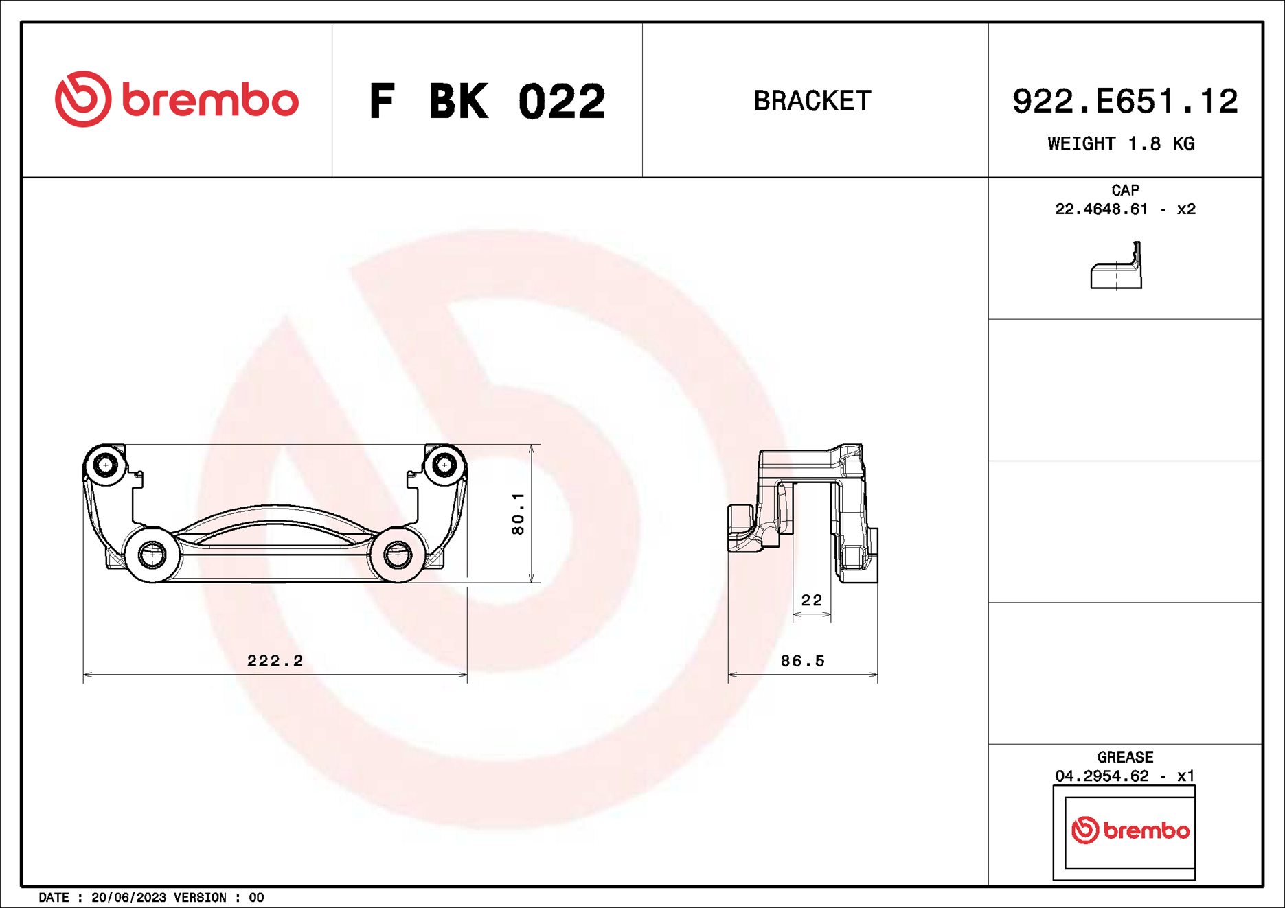 BREMBO Bremsekaliper, holdersæt fbk022 højre for RENAULT