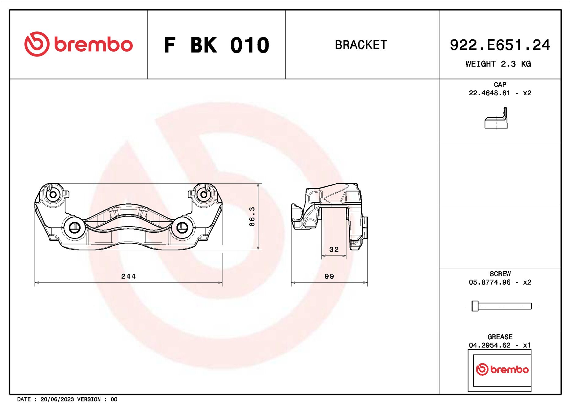 BREMBO Bremsekaliper, holdersæt fbk010 højre for MERCEDES-BENZ