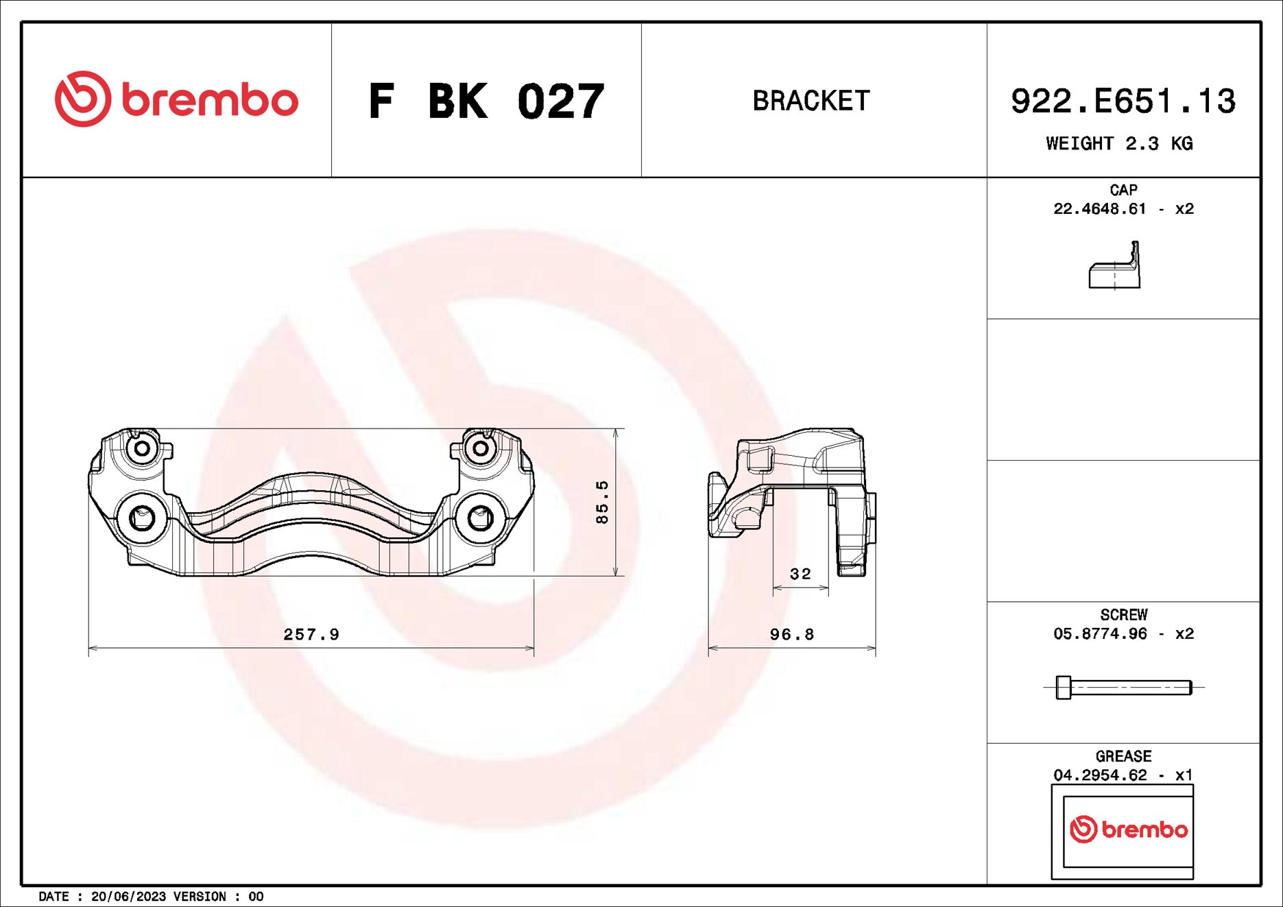 BREMBO Bremsekaliper, holdersæt fbk027 højre for VW