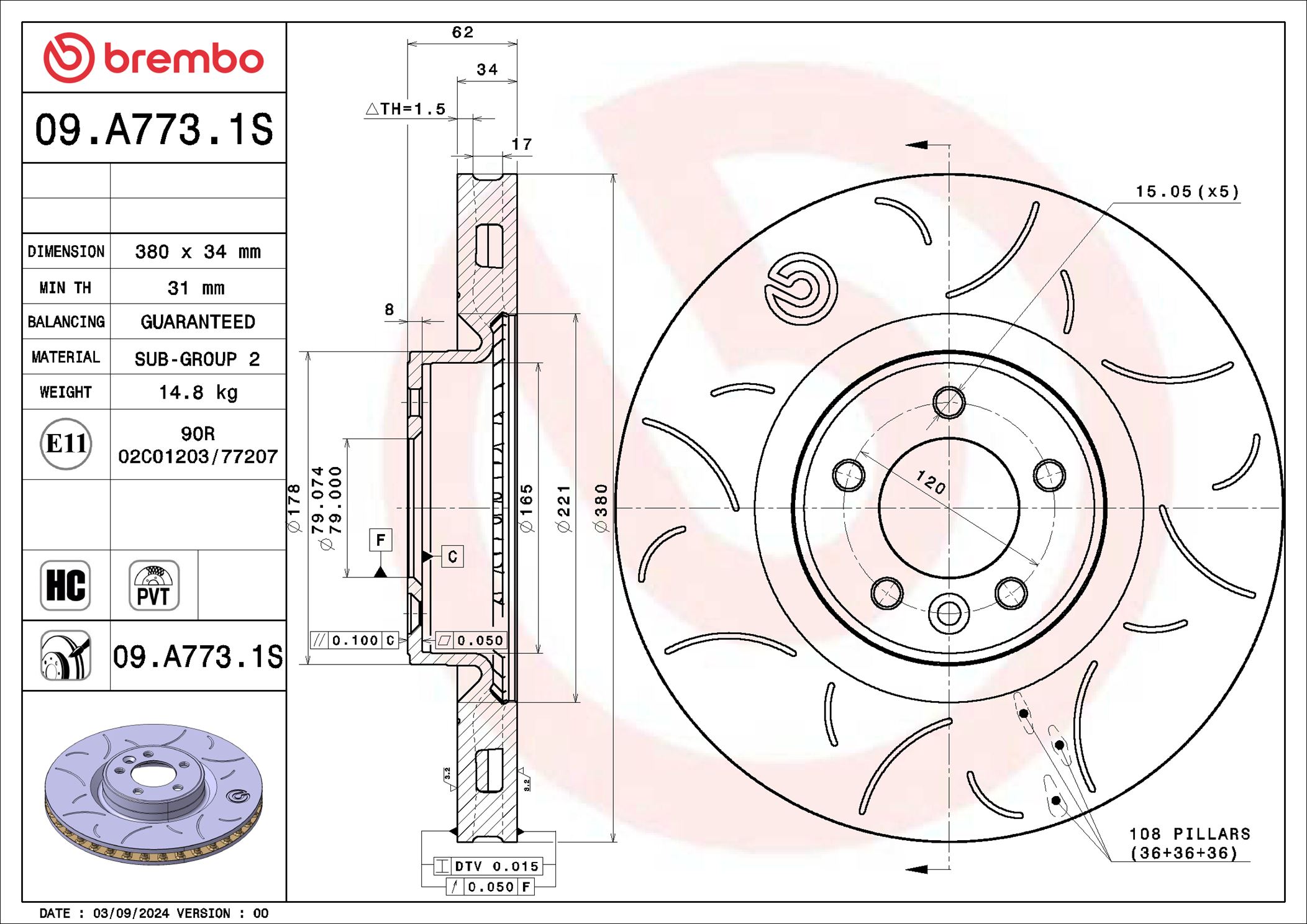 BREMBO Bremseskive 09a7731s 380mm 34mm for LAND ROVER