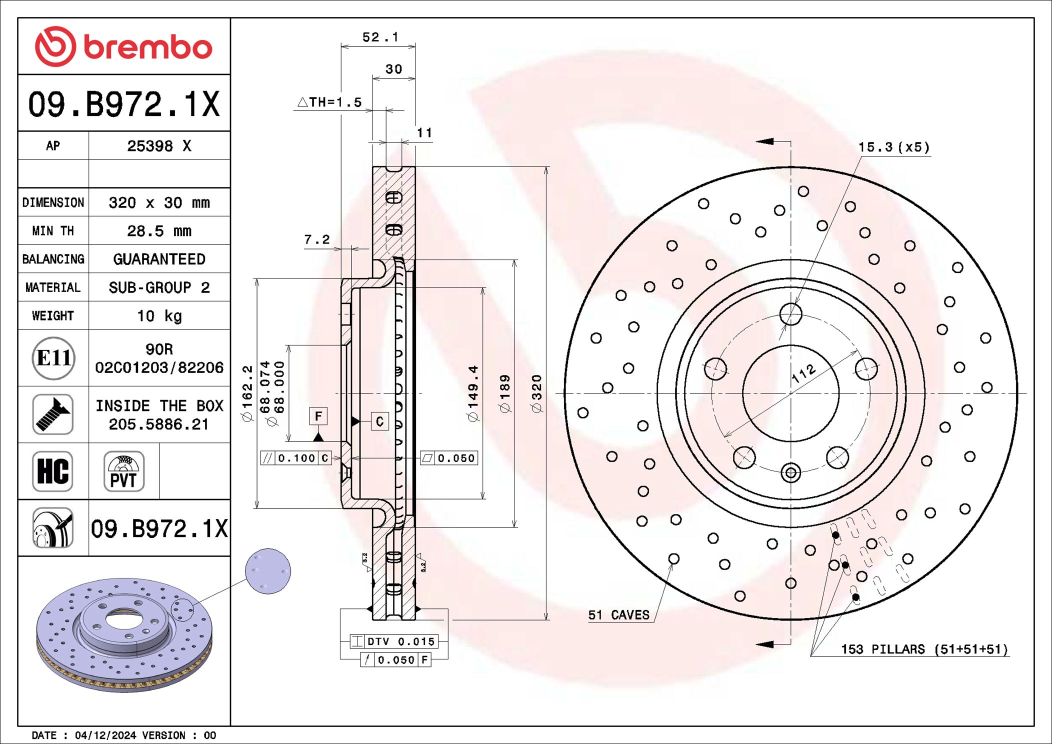 BREMBO Bremseskive 09b9721x 320mm 30mm for AUDI AUDI (FAW) VW (SVW)