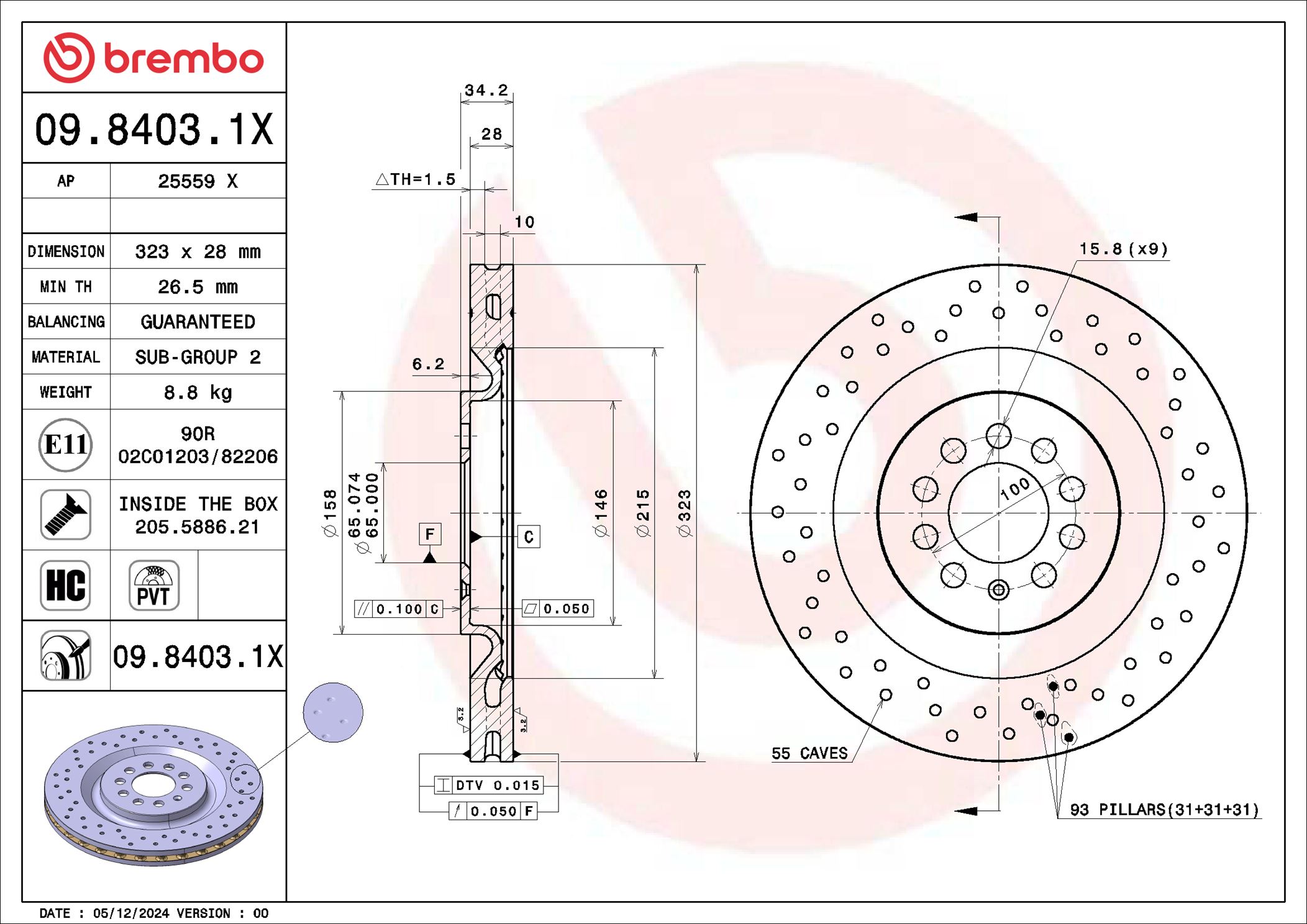 BREMBO Bremseskive 09.8403.1X 323mm 28mm for SEAT