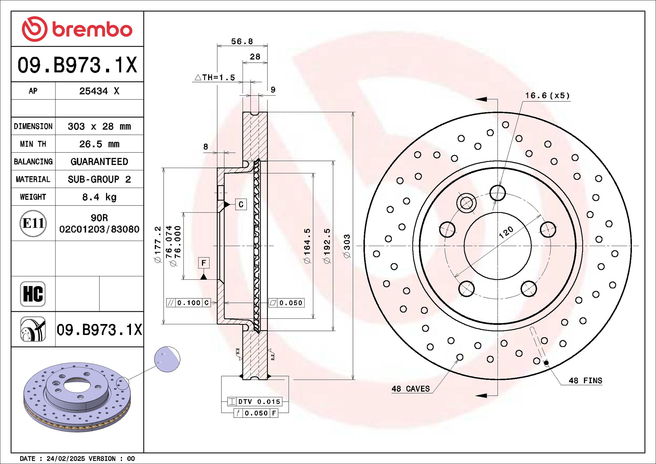 BREMBO Bremseskive 09b9731x 303mm 28mm for VW
